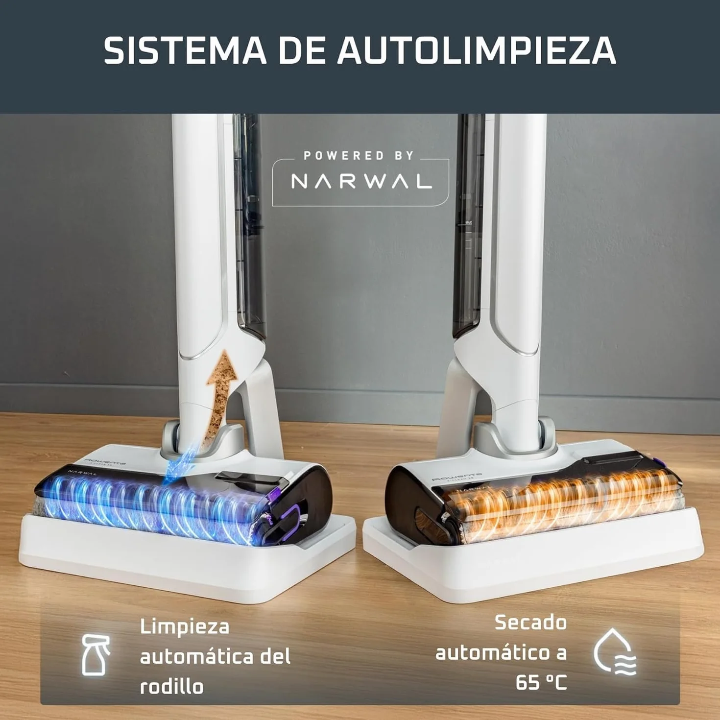 Rowenta X-Clean 10, Aspiradora Fregona Eléctrica Sin Cable, Tecnología Wet & Dry y Dual Edge, Autolimpieza y Secado Automático, Gran autonomía y pantalla LED, Ligera, Flexible, GZ7540WO