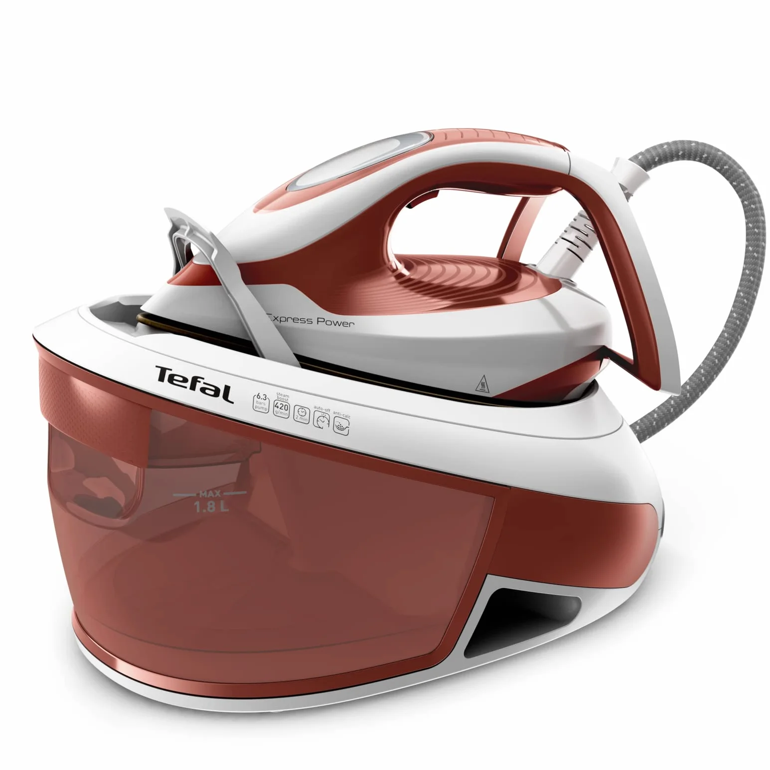 Tefal SV8110 - Planta de vapor Express Power, potencia de vapor potente, tecnología sin configuración, tanque de agua 1.8 L, vapor vertical, fabricado en Francia, Eco Stand