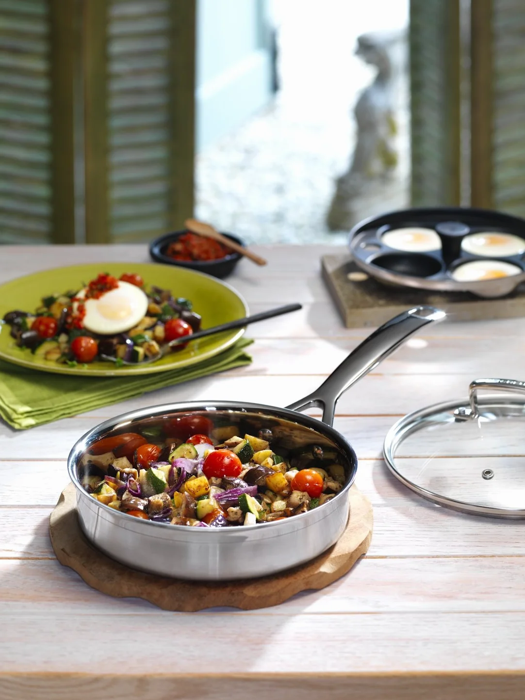 Le Creuset Sartén antiadherente con accesorio para escalfar, 20 x 5 cm, Acero inoxidable 3-Ply, 96204220001000
