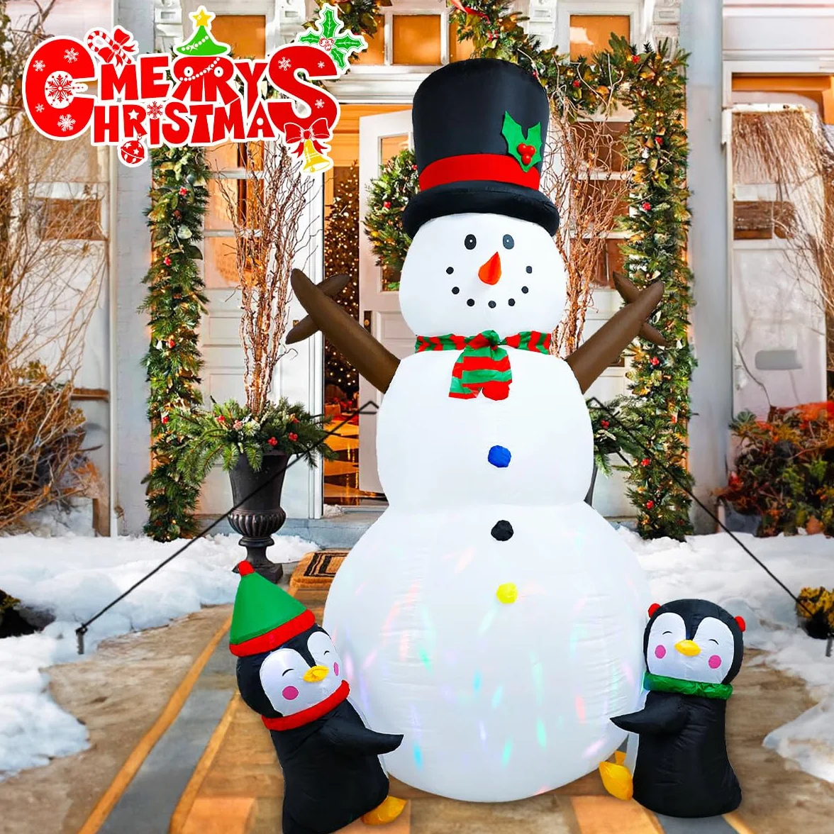 Muñeco de Nieve Inflable Navidad 8FT/2,4 m con Luces LED giratorias – Decoración navideña Exterior Gigante, Adornos y Figuras de Navidad para jardín, Patio e inflables de Nieve