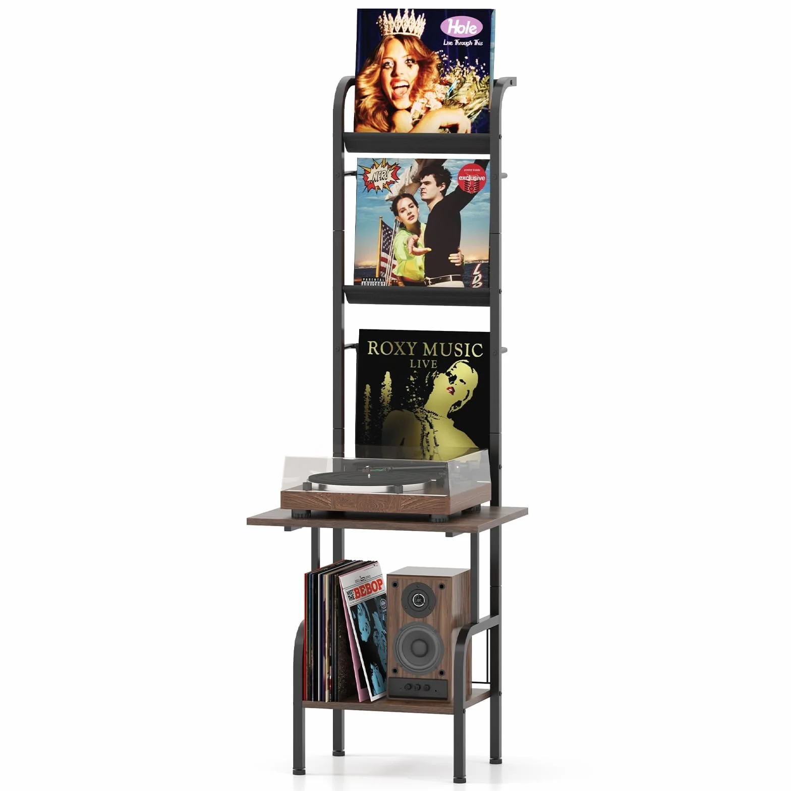 FANTASK Soporte para Discos de Vinilo con Estante Expositor de Vinilo de 5 Pisos, Soporte para Discos de álbumes, CD, Tocadiscos, 50 x 51 x 145 cm (café)