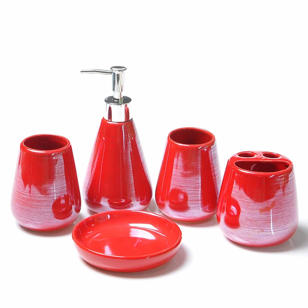 HYLR cerámica colorida Conjuntos de accesorios de baño 5 piezas Suministros de baño Conjuntos para porta cepillos de dientes taza Taza de enjuague dispensador de jabón Decoración de baño bathroom sets