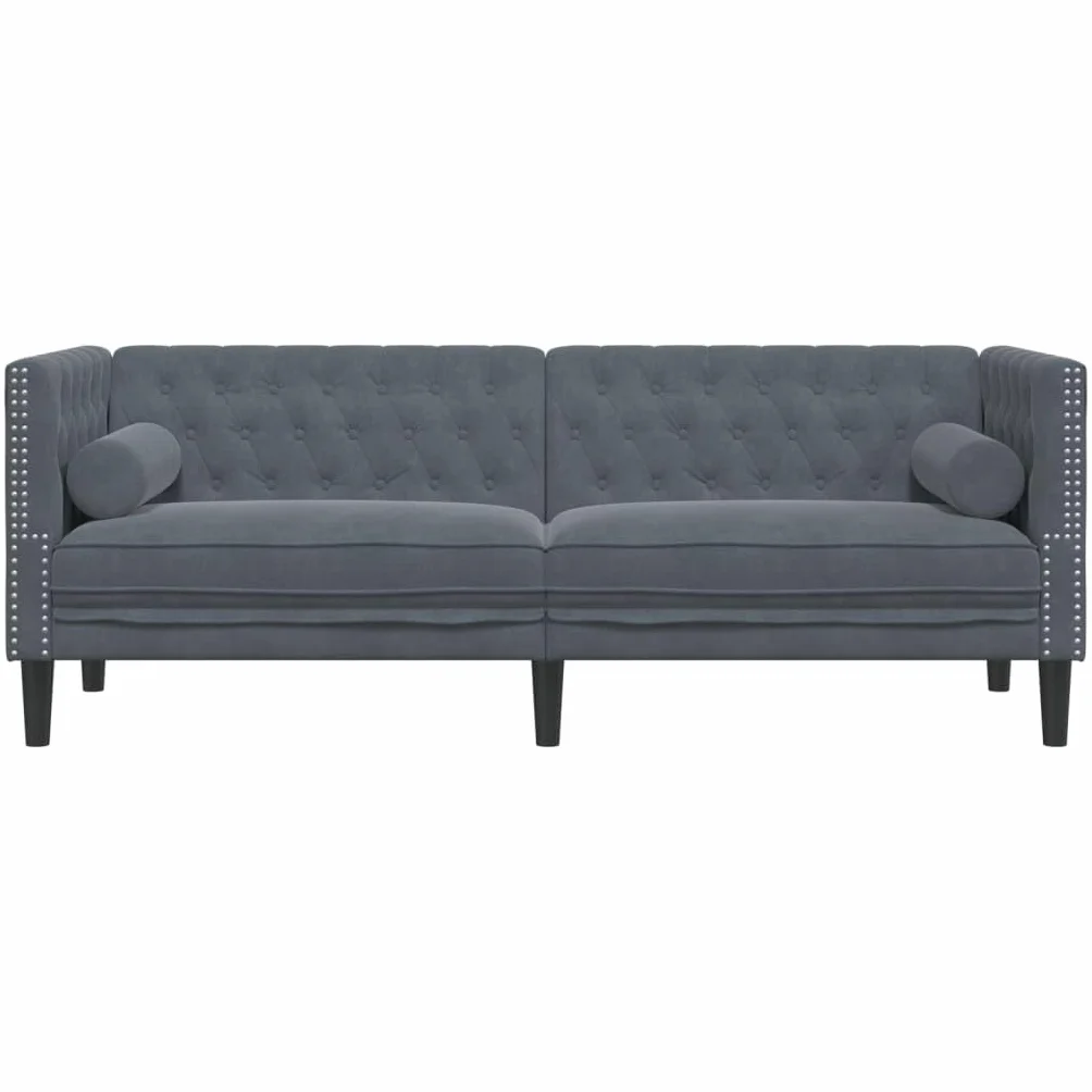vidaXL Sofá Chesterfield 3 plazas con Cojines Terciopelo Gris Oscuro