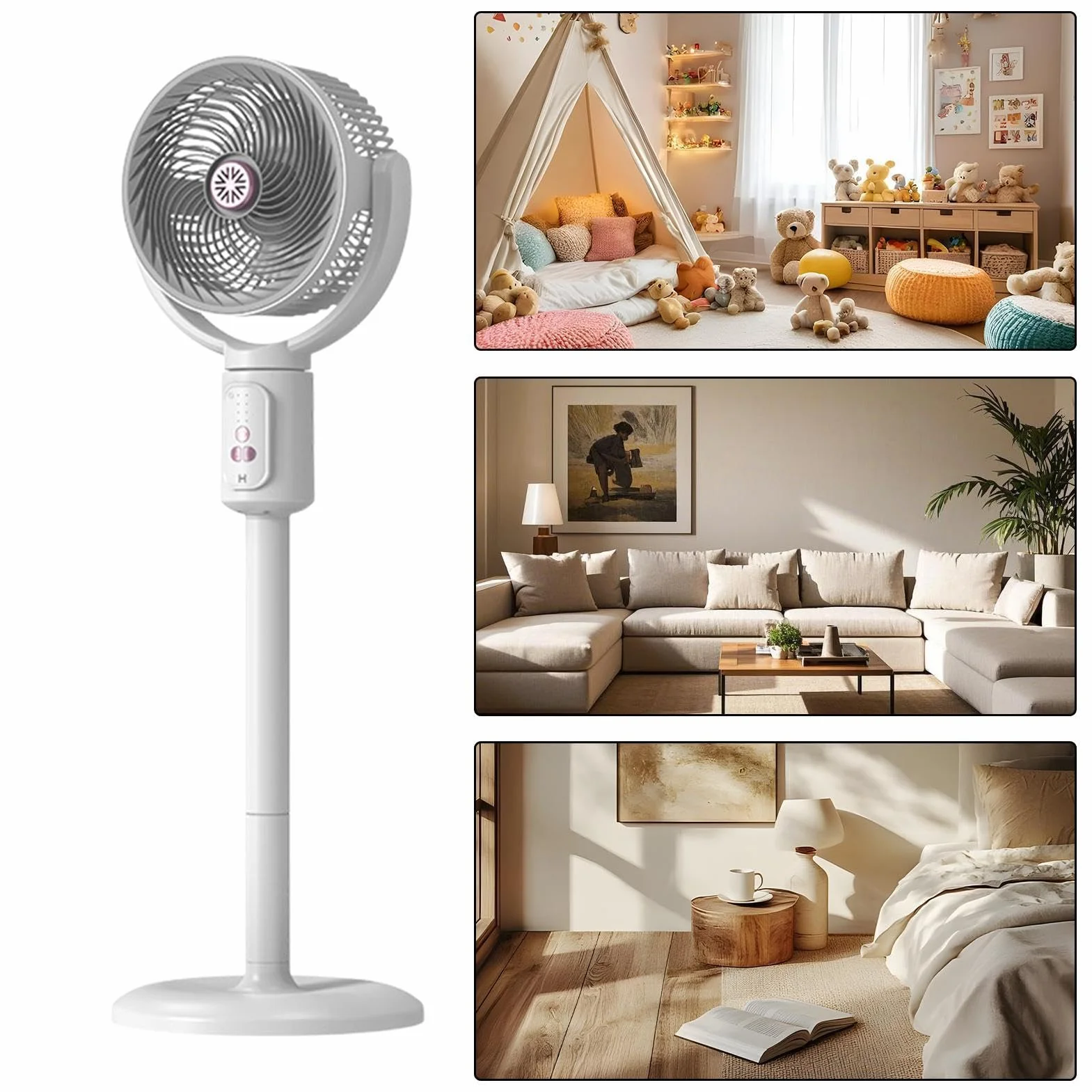 Ventilador Vertical,Soplador 5 Velocidades Con Temporizador,Torre Oscilante Recargable USB-C Altura Ajustable para Dormitorio | Para Hogar, Oficina, Cocina, Salón Y Apartamento