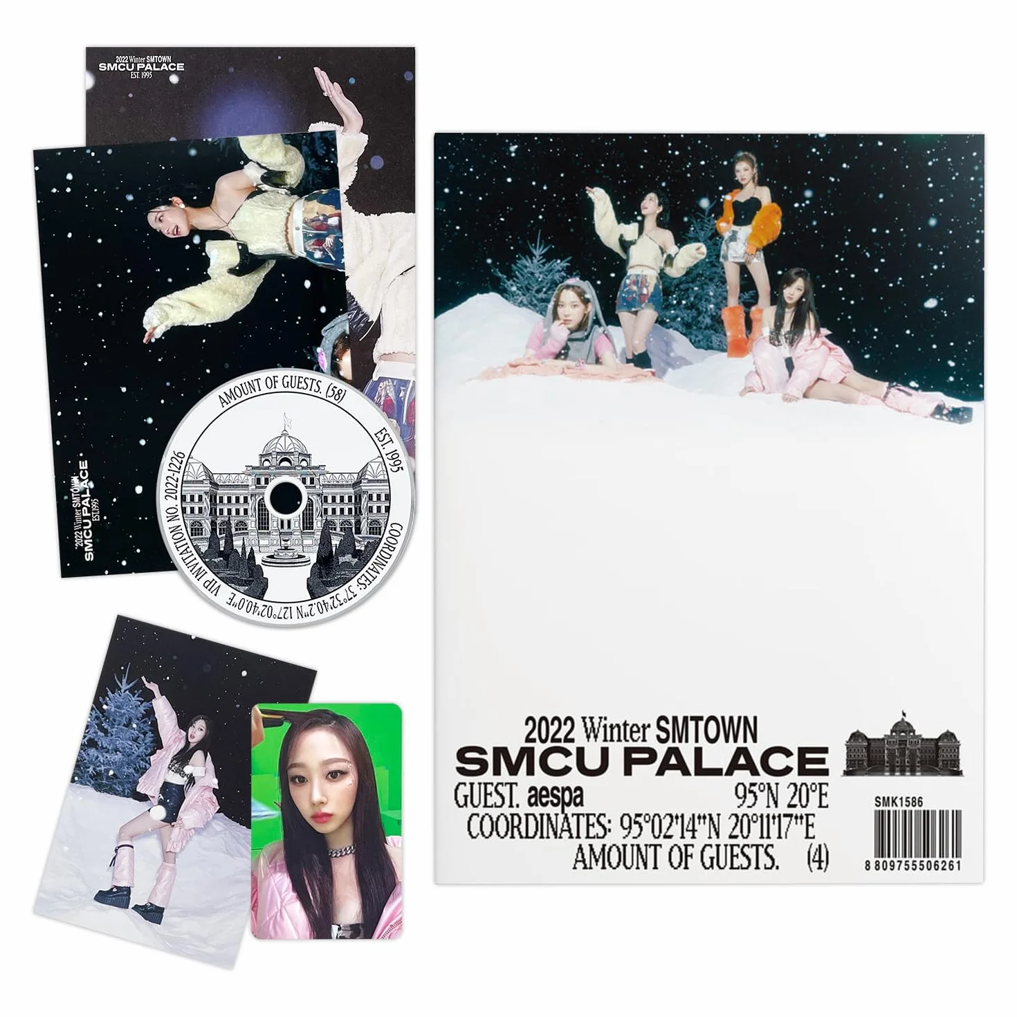 aespa - [2022 Winter SMTOWN : SMCU PALACE] (GUEST. aespa) Photobook + CD-R + Lyrics Paper + Photo Card + Postcard + Folded Poster + 2 Pin Badges + 4 Extra Photocards