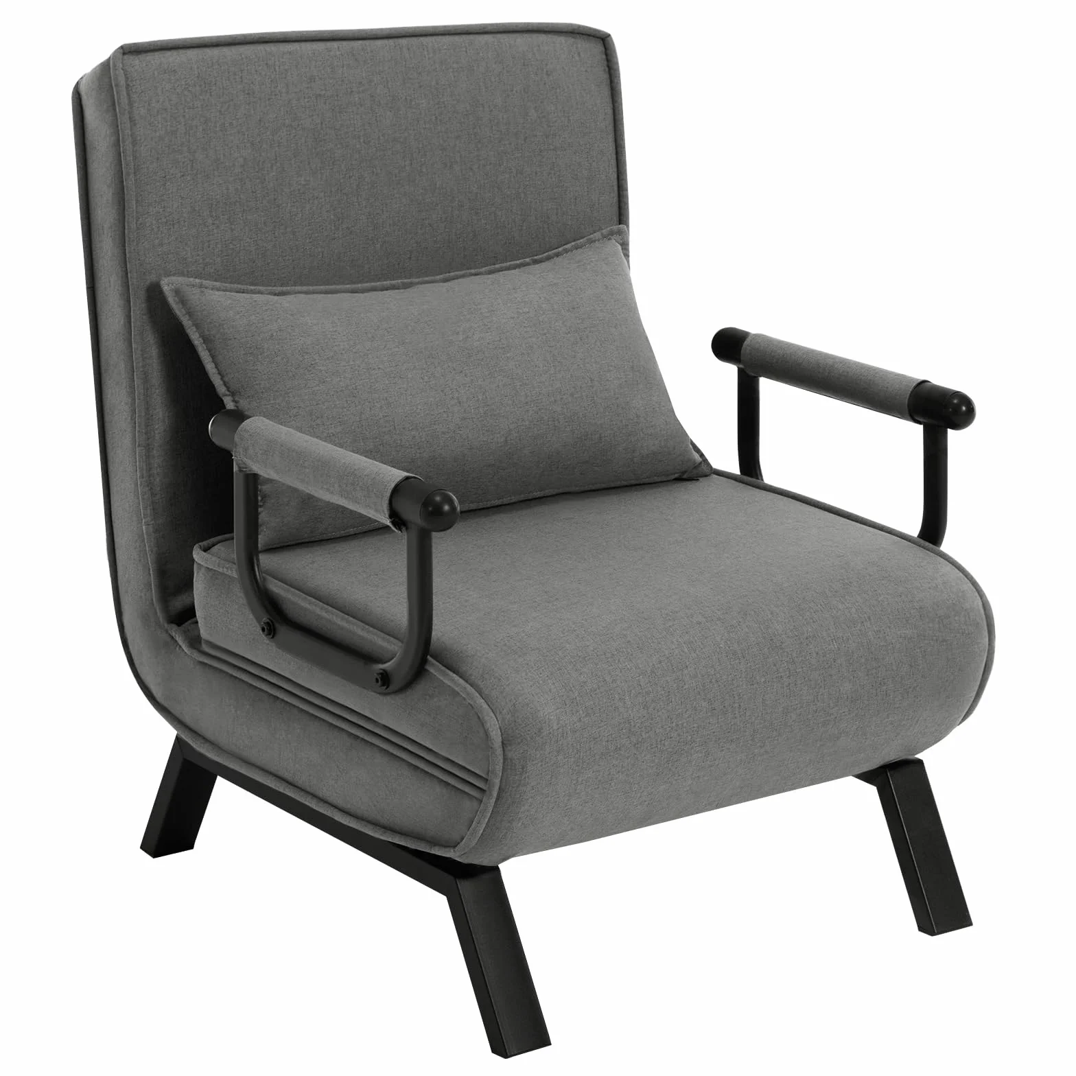 WOLTU Sofá Cama, Sillón Reclinable con Respaldo Ajustable, Puff Cama 1 Plaza, Butaca de Salón 3 en 1, Sillon Cama Individual con Almohada y Reposabrazos, Lino, 65 x 75 x 78cm, Gris Oscuro