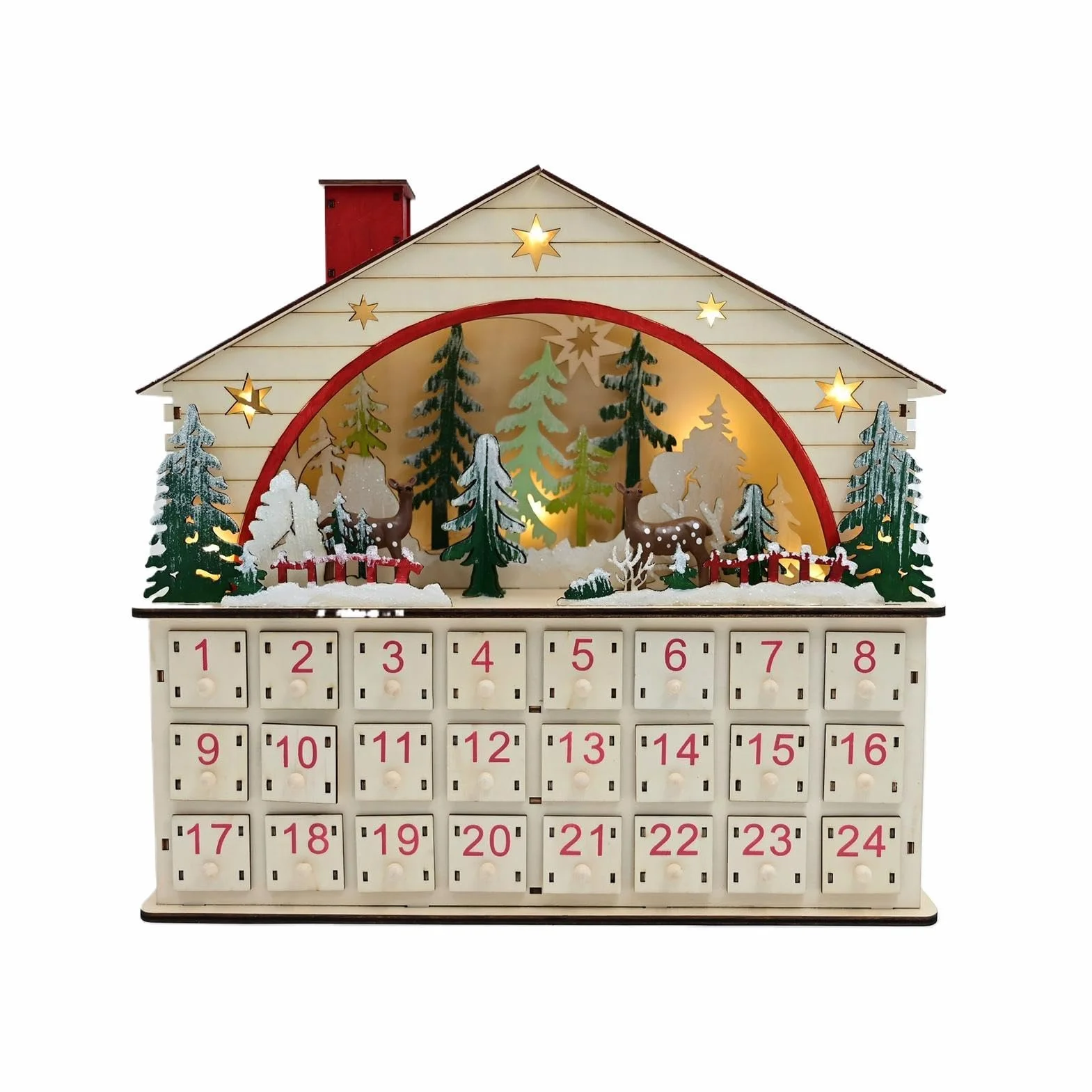 Cuenta Atrás Navidad Decoración En Madera En Forma De Casa Para 24 Días | Calendario De Cuenta Atrás Navideño Con Cajones Para Escritorio, Estantería, Salón Y