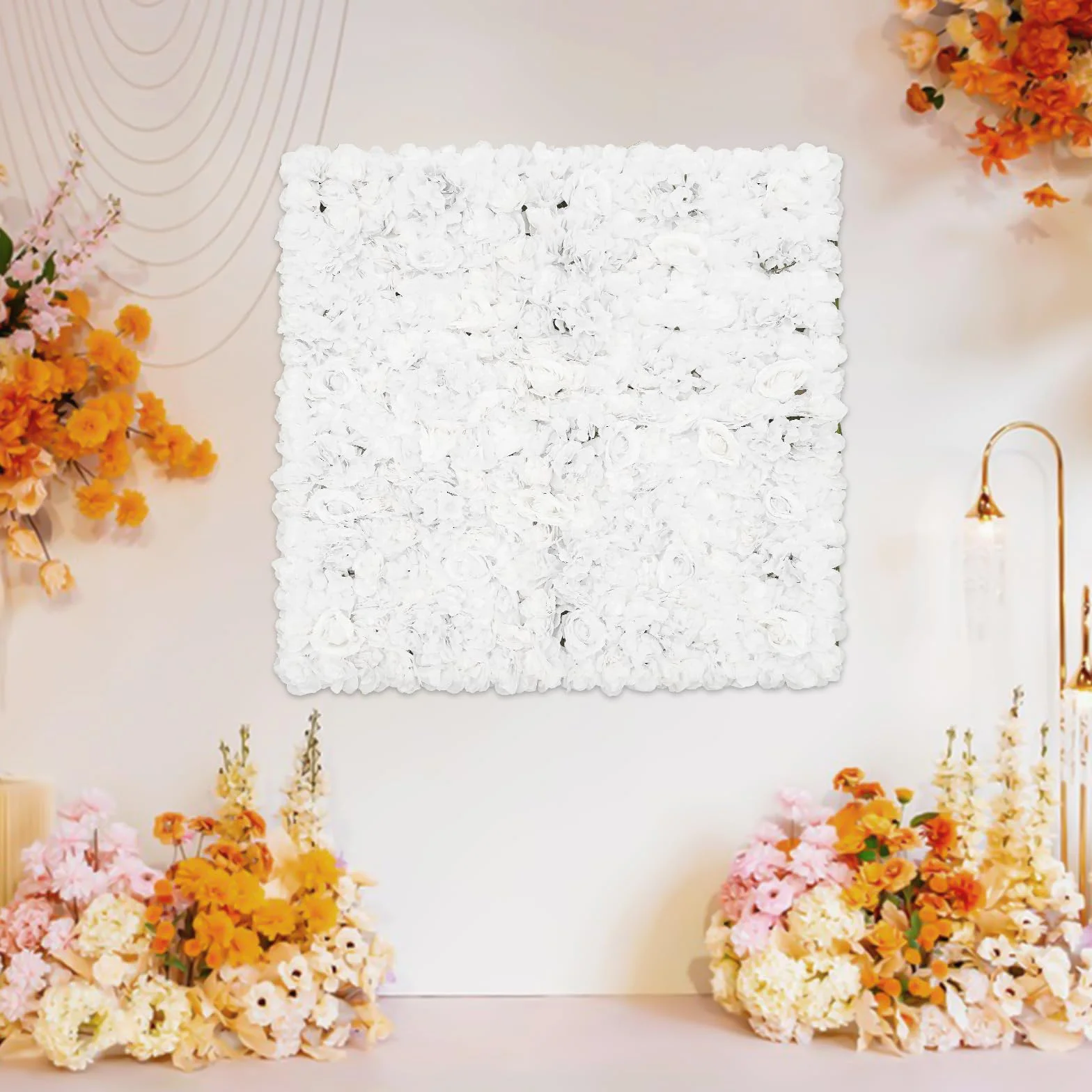Panel de pared de flores, 1 x 1 m, pared de flores, flores de seda, decoración de pared cuadrada, decoración de pared para bodas, fiestas, accesorios de estudio fotográfico, etc, verde y