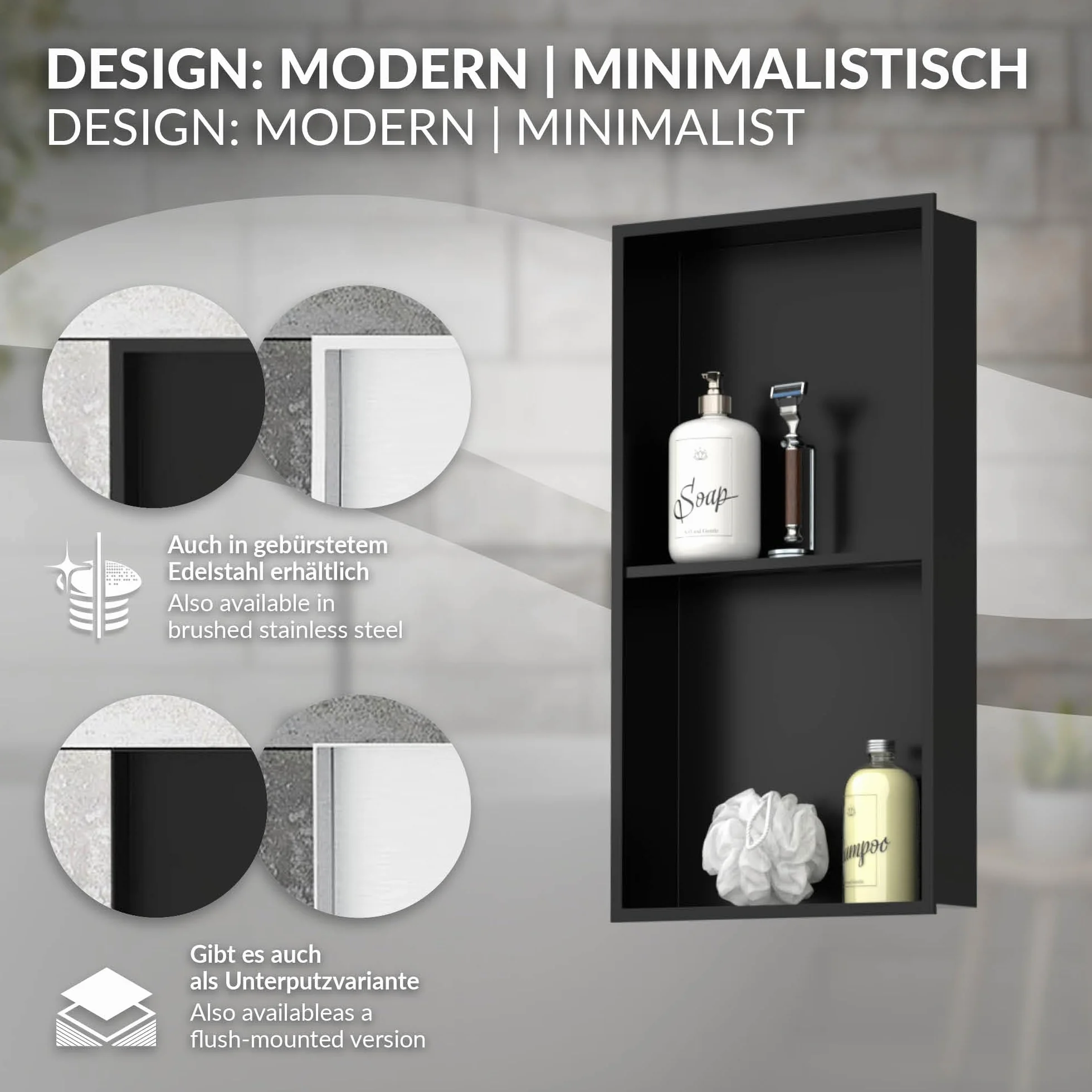 LuxeBath Nicho de Ducha Acero Inoxidable 30x60x10 cm cm Negro Marco de Pared Doble Empotrado Alicatable Estante Integrado Instalación Flexible para Almacenamiento Organizador de Utensilios para Baño