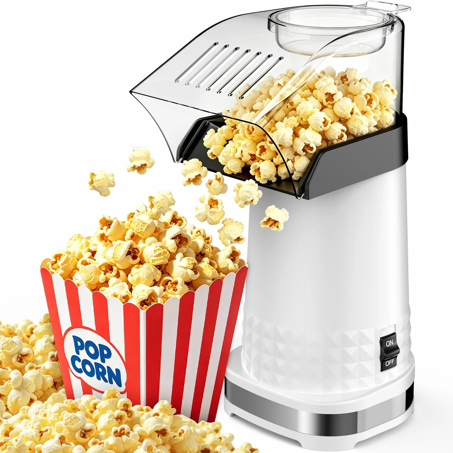 Air Popper Maker con taza medidora para derretir mantequilla, máquina de palomitas de maíz rápida y fácil para reuniones familiares, sin aceite, fácil de limpiar y mantener (blanco)