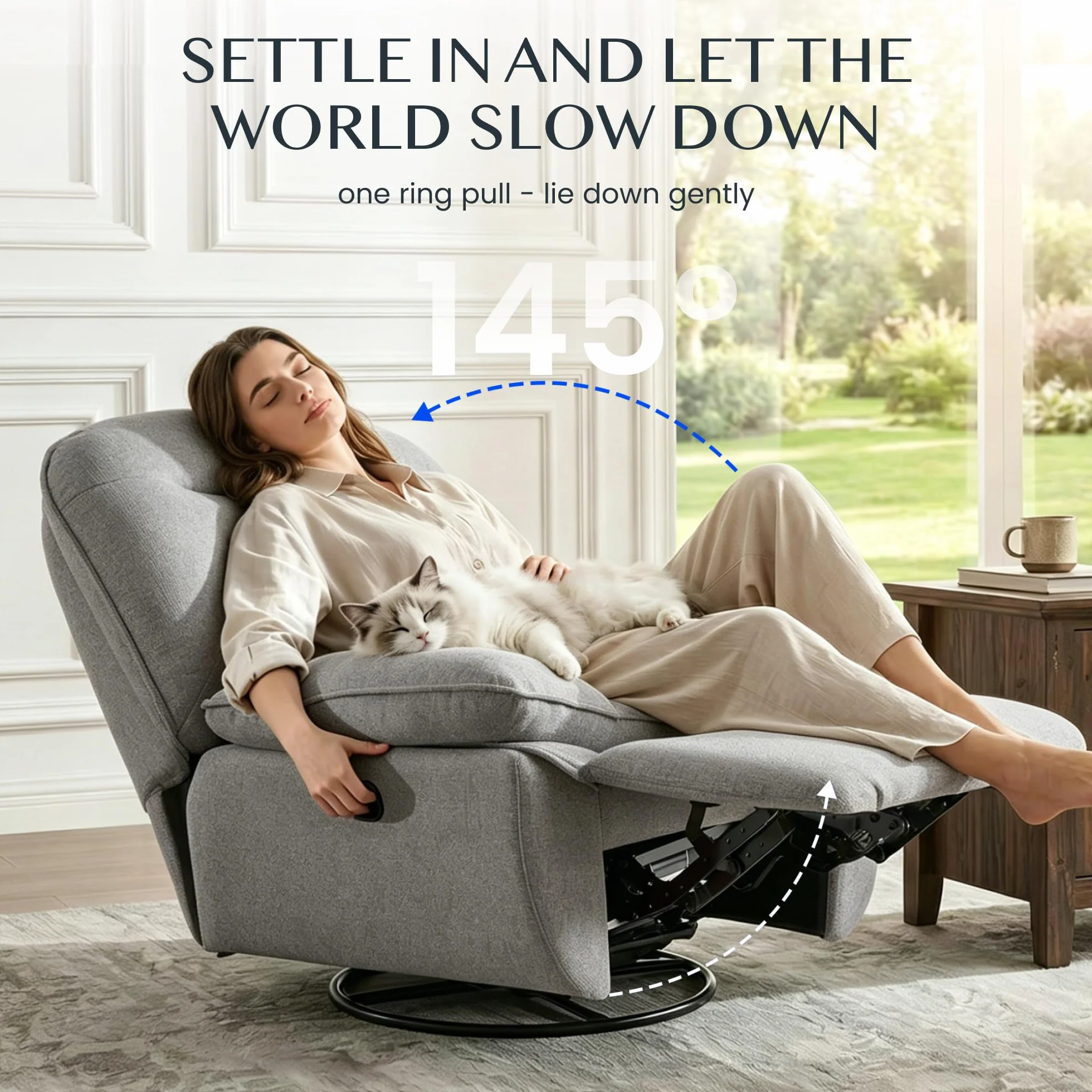 FLEXISPOT XC6 Sillón Relax, Sófa Giratorio con Función Balancín, Sillon TV con Respaldo Ajustable, Silla Reclinable para Dormitorio, Salón y Cine en Casa (Gris Claro)