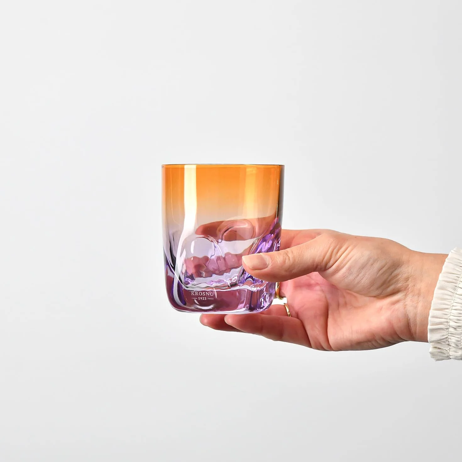 Krosno – Vasos de whisky, Cócteles y Bebidas 260 ml – Set de 4 unidades en 4 colores únicos – Colección Aurora – Cristal sin Plomo – Pintados a Mano
