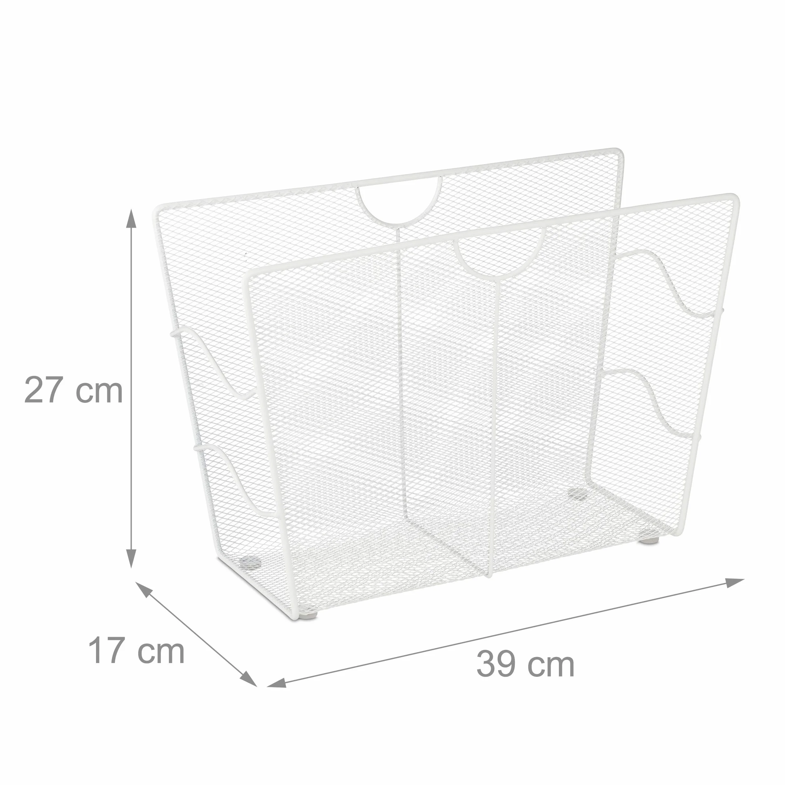 Relaxdays Revistero Metálico Organizador de Revistas de Pie Malla 27 x 39 x 17 cm Blanco