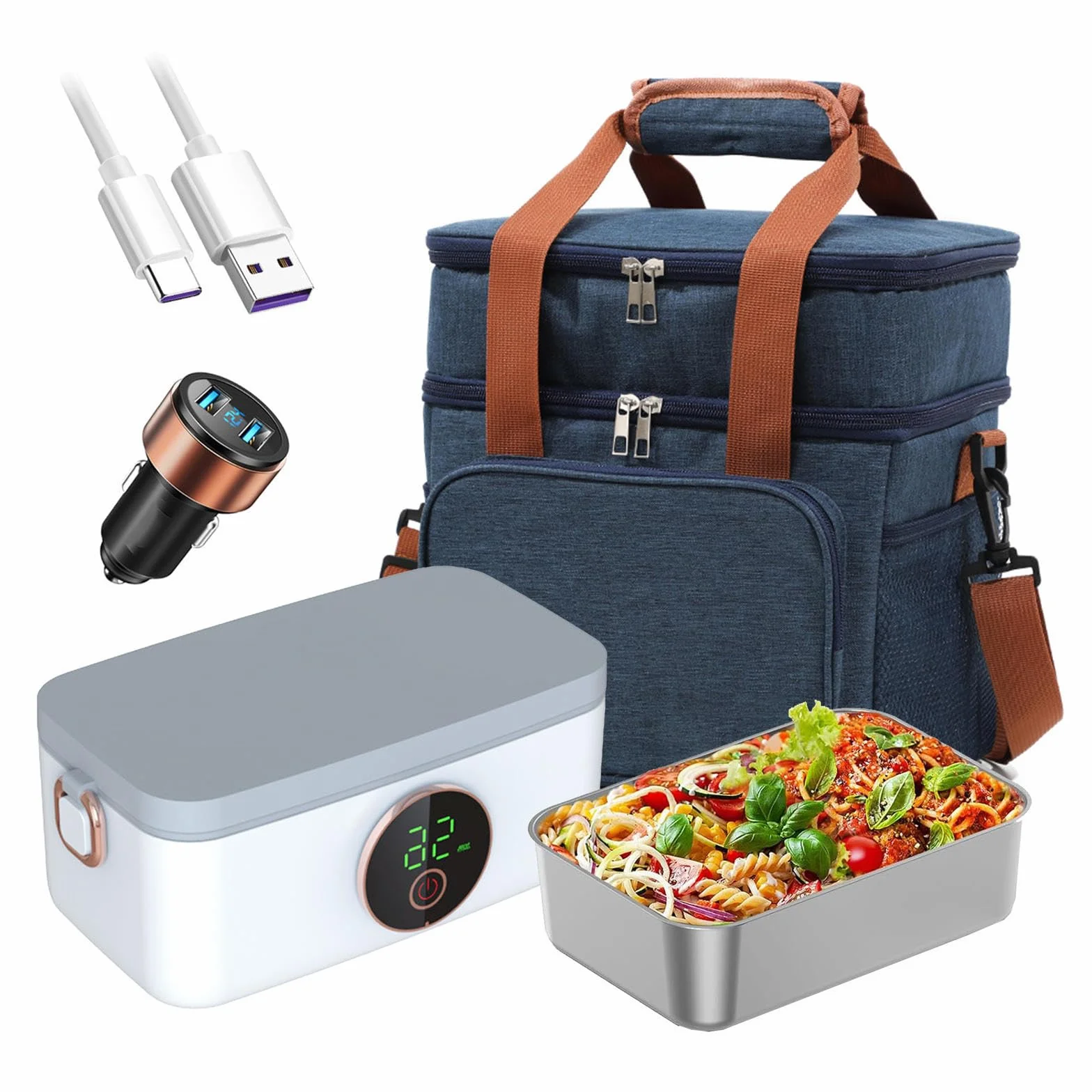 Fiambrera Electrica Coche Recargable E Inalámbrico, Fiambrera Termica Portátil Y Con Batería De 16000 mAh, Tartera Electrica Comida Trabajo