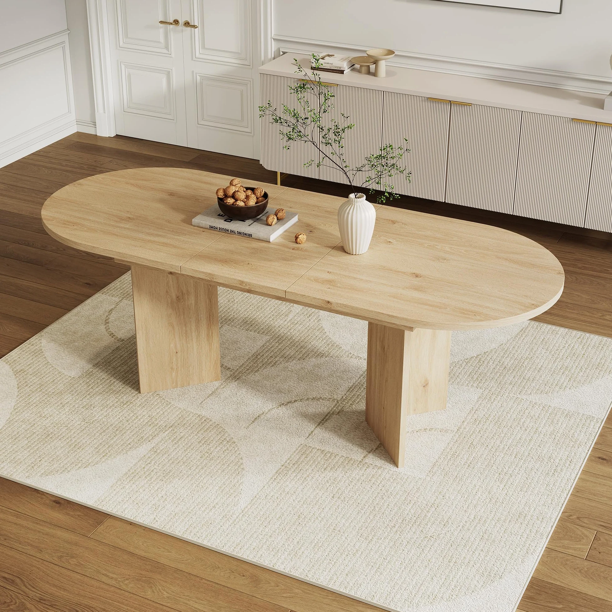 SUKY Mesa de comedor extensible, adecuada para 4 – 6 personas, con esquinas redondeadas, mesa de comedor de estilo simple, extensible, 120/160 x 80 cm, color roble