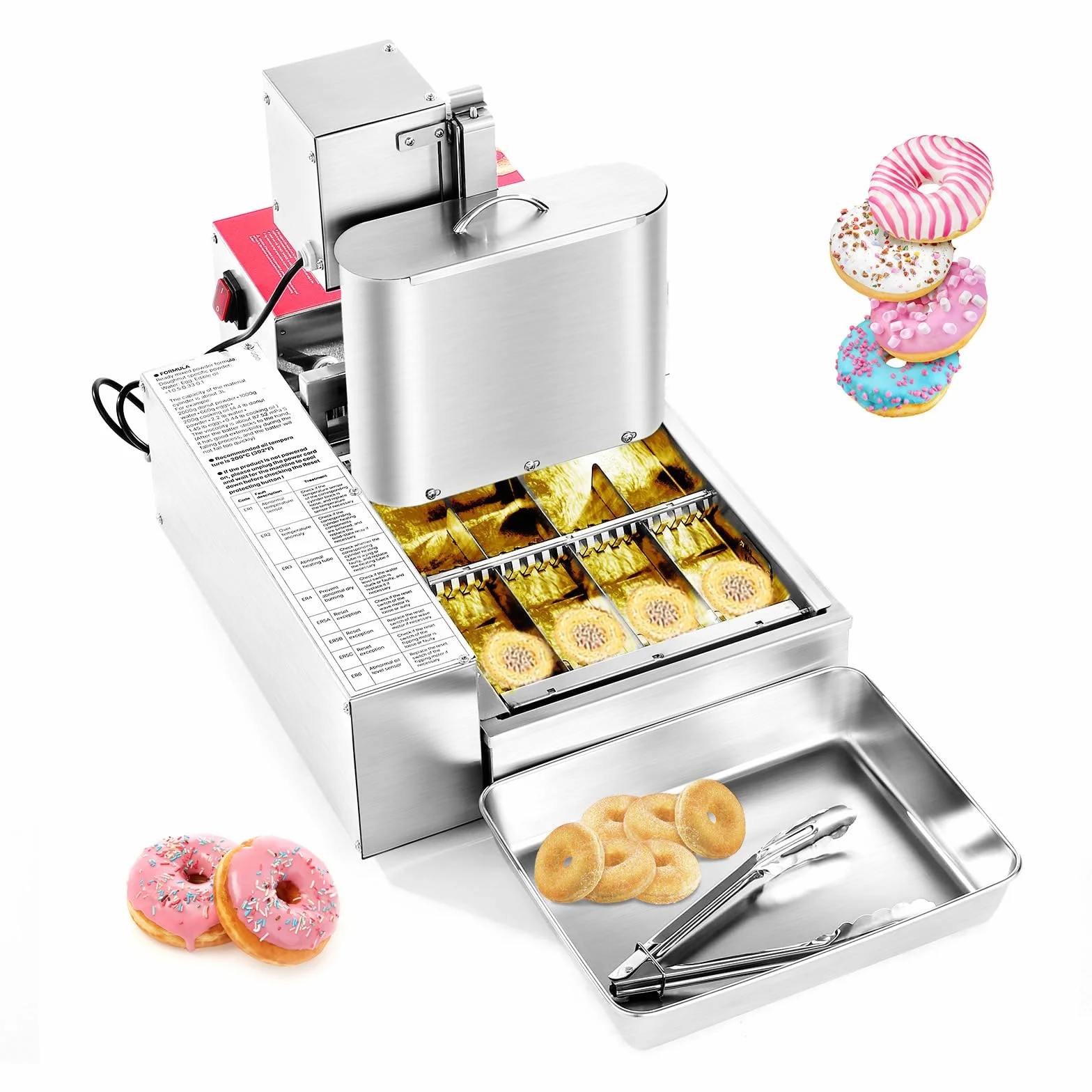 VEVOR Máquina Automática para Hacer Donas 4 Filas 2000 W, Equipo para Hacer Rosquillas de Alta Potencia 240 Piezas/Hora, de Acero Inoxidable con Control Inteligente, para Panadería, Cafetería