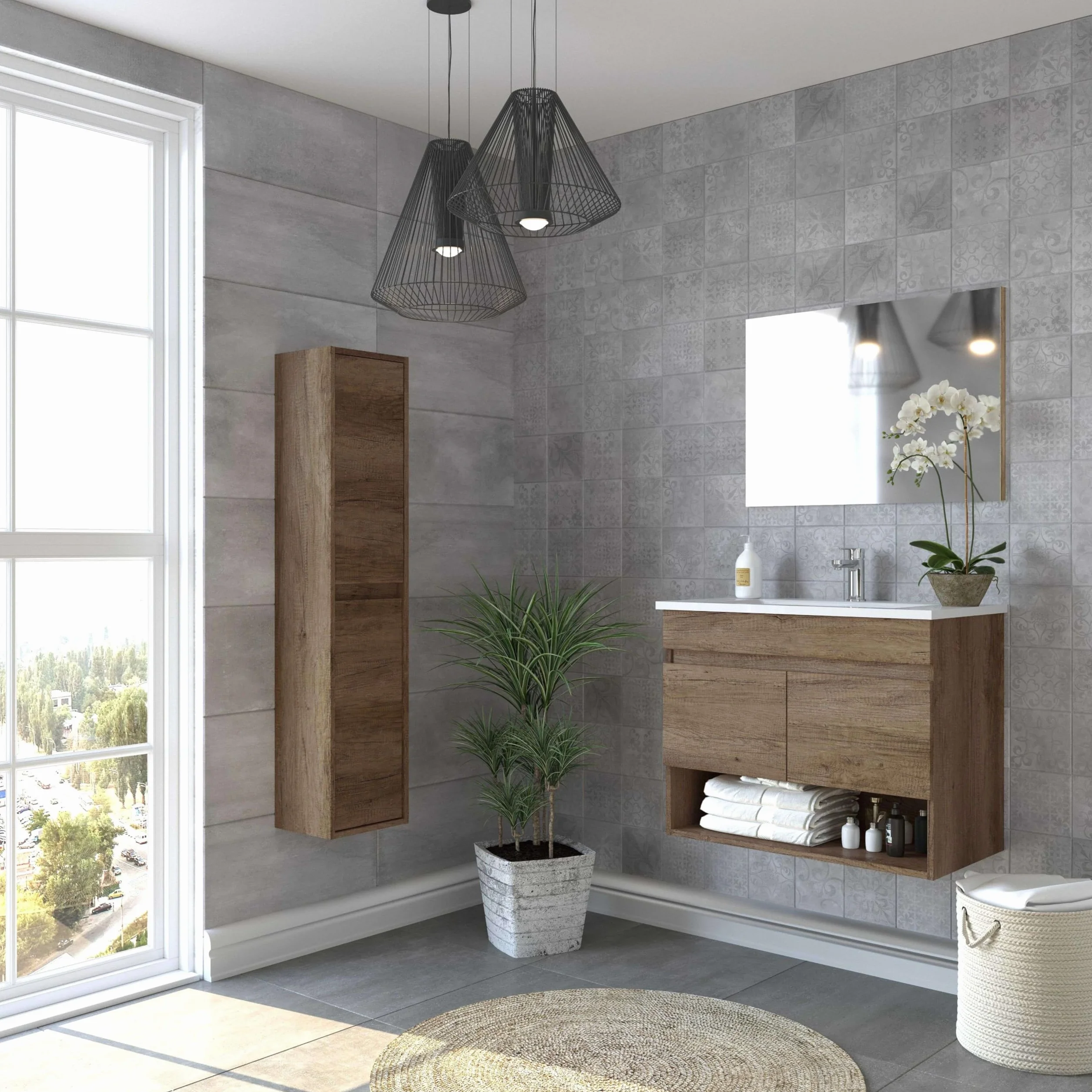 Miroytengo Mueble de Baño Estilo Natural Roble Nordik 80x64x45 cm con 1 Hueco y 2 Puertas