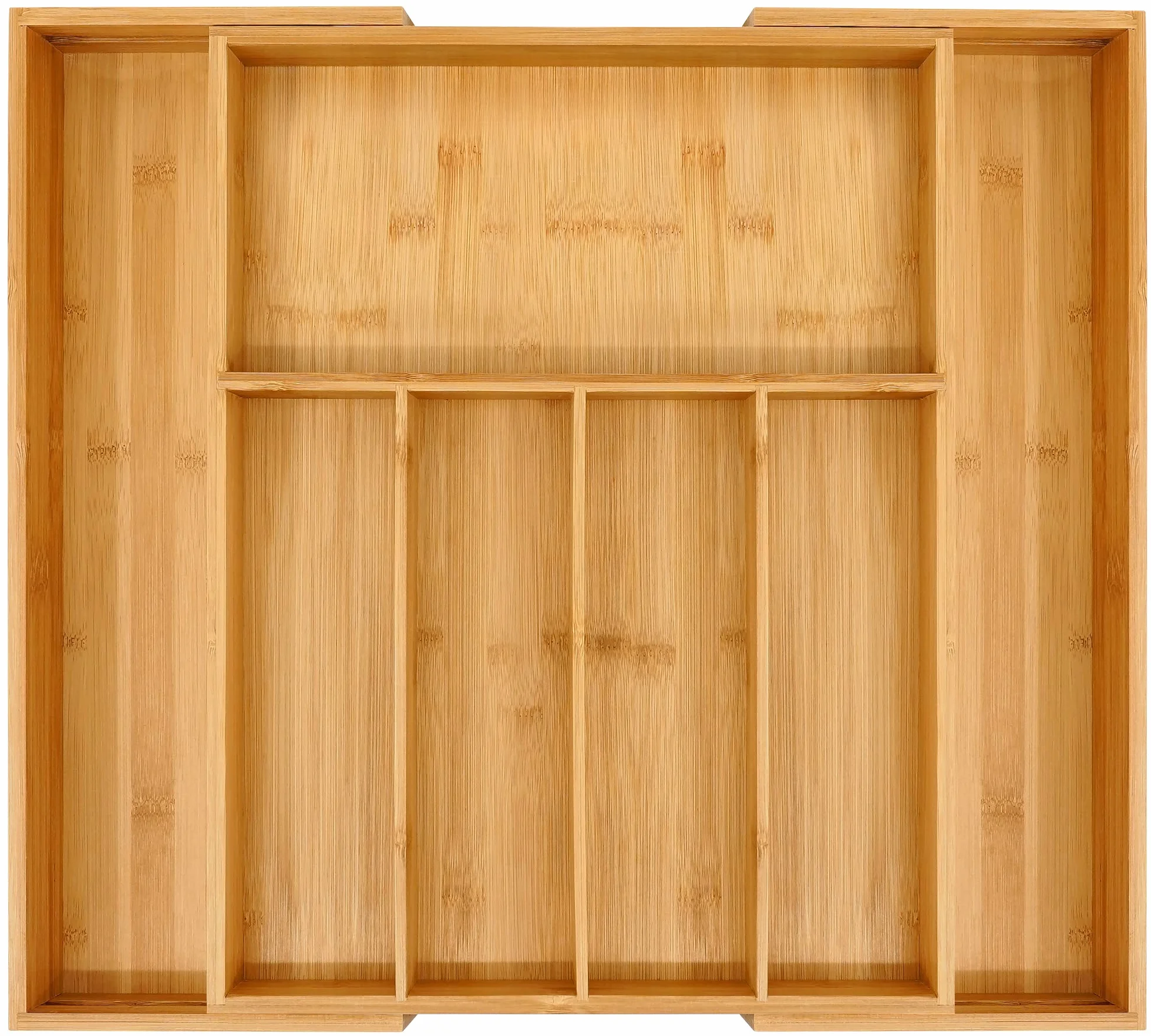 VaeFae Organizador de Cubiertos de bambú, Bandeja de Cubiertos Extensible para Cajón de Cocina, Organizador de Cajones de Madera para Utensilios de Cocina y Cubiertos (5-7 Compartimentos)