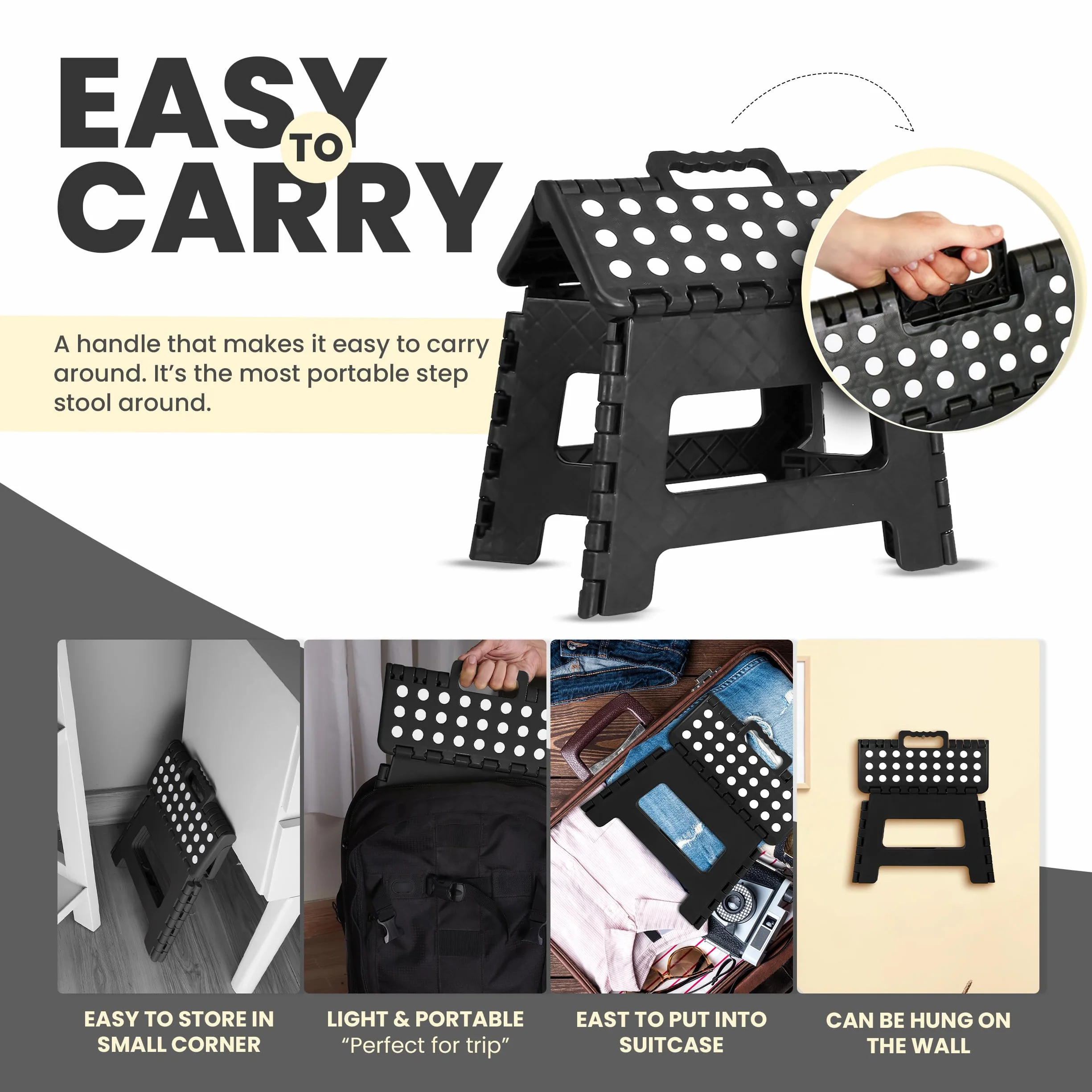 Utopia Home Taburete Plegable 9 Pulgadas, Antideslizante, Capacidad 300 lbs, Negro