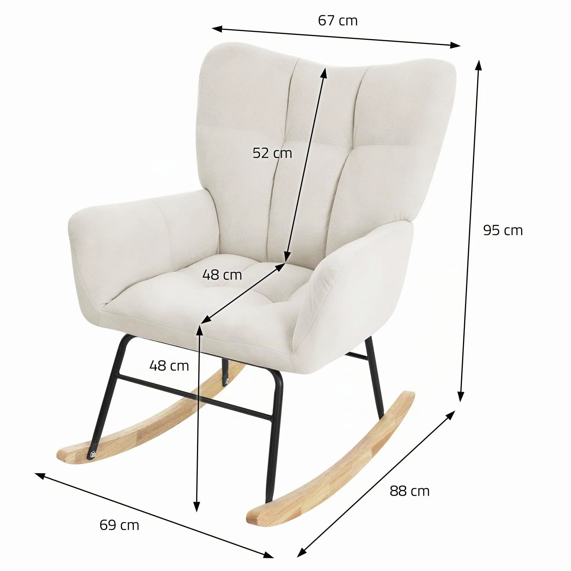 ML-Design Mecedora con Funda de Rizo Beige Tumbona con Guías de Madera Sillón Ergonómico Reclinable con Reposabrazos Diseño Elegante Mueble Tapizado para Relax Salón Dormitorio Balcón