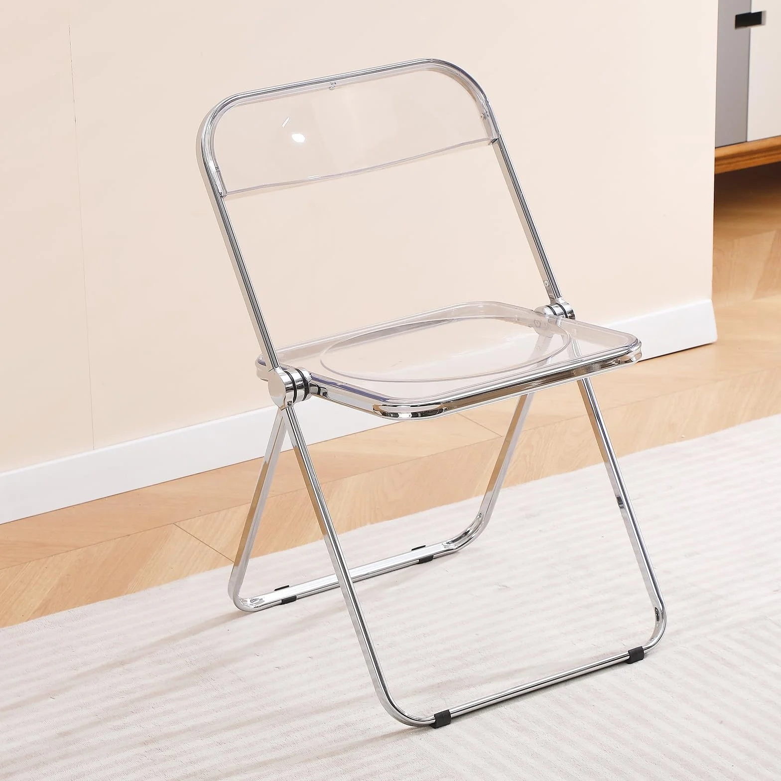 Silla plegable de acrílico, silla plegable transparente, silla plegable portátil con marco de metal para el hogar, oficina y eventos
