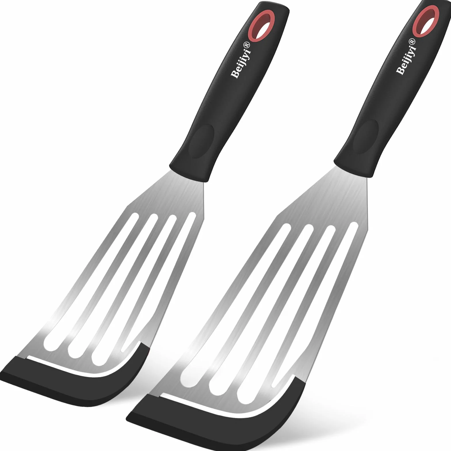 Beijiyi Espátulas de pescado de silicona para utensilios de cocina antiadherentes, juego de espátulas volteadoras de pescado con borde de silicona resistente al calor, espátula de silicona flexible