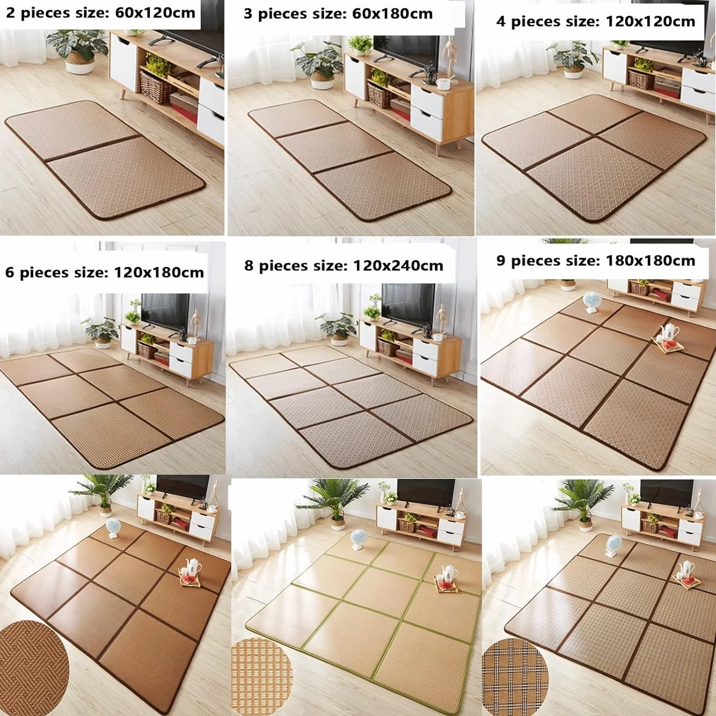 MIAOXIAO Tatami Japones Tradicional para Futon Japones Cama Estilo japones Colchón futón de Suelo japonés colchón de tatami de ratán,01,120x180cm(6 pieces)