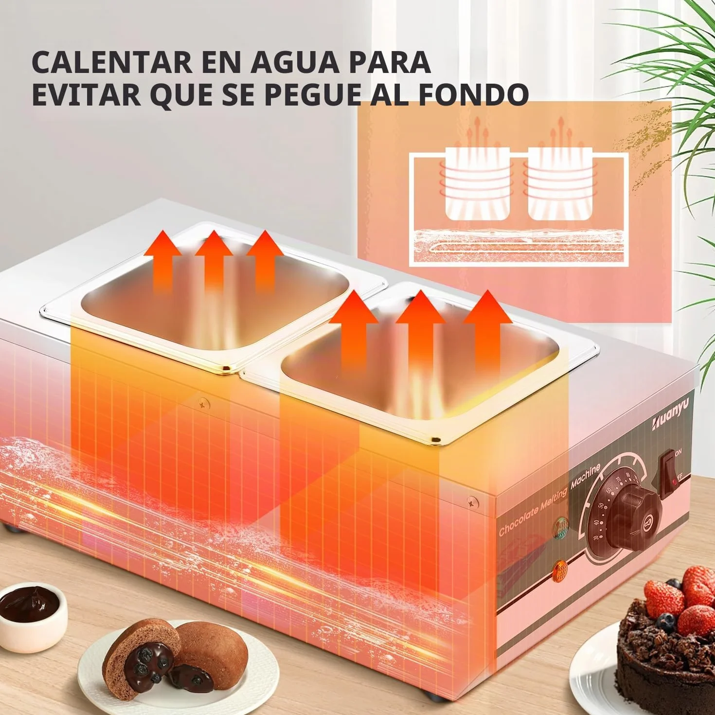 Huanyu Temperadora de chocolate con 2 ollas 30℃-110℃ Máquina derretidora de chocolate Fundidor de chocolate comercial de 800W Calentador de agua para fundir chocolate