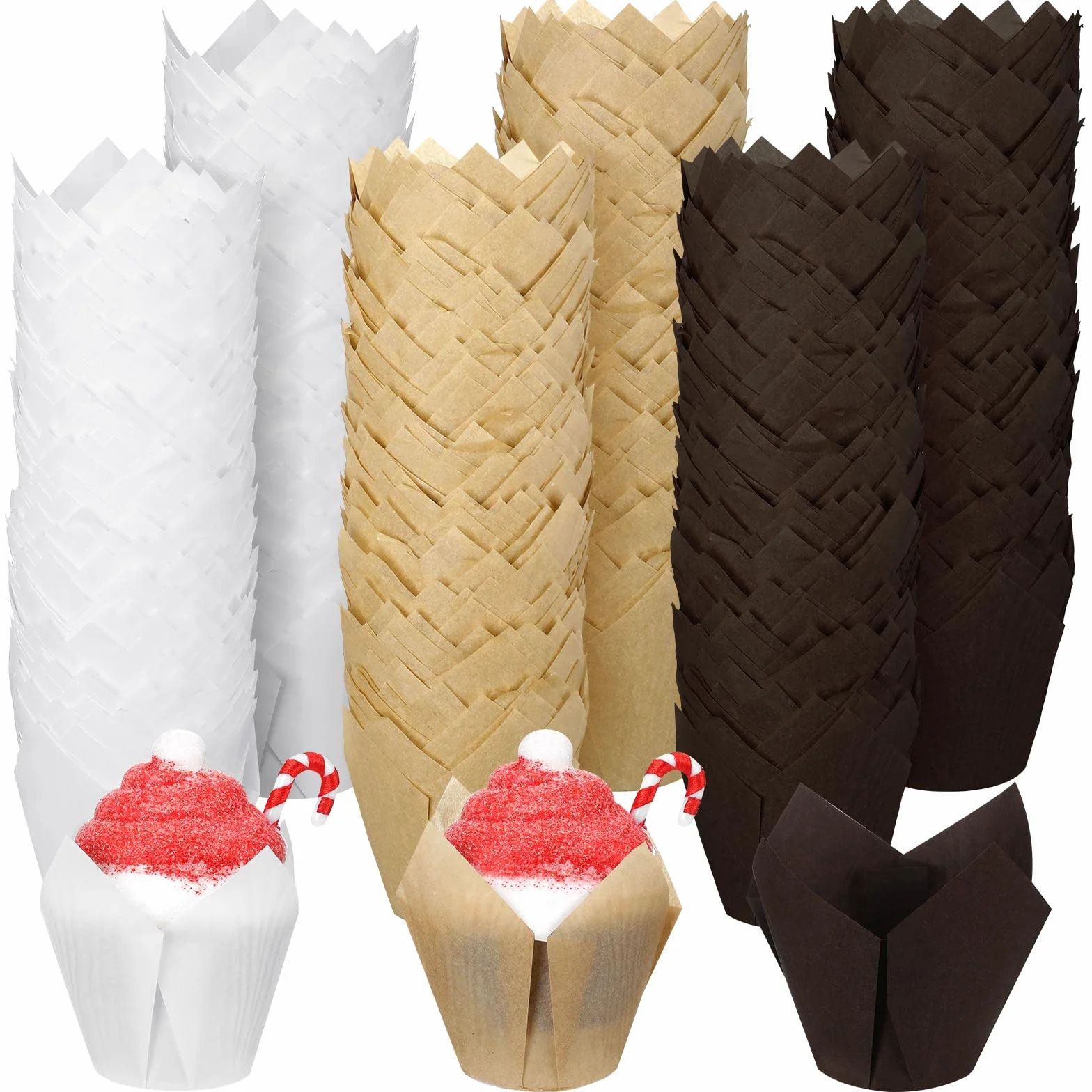 600 forros para magdalenas de tulipán, moldes antiadherentes para hornear magdalenas, resistentes a la grasa, forros de papel, resistentes al calor, para bodas, fiestas de cumpleaños, 3 colores