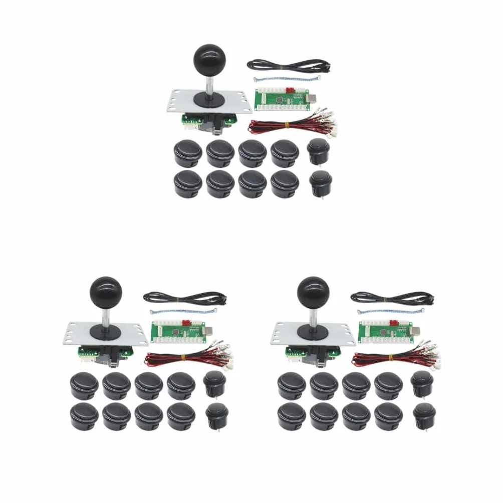 Juego de 3 botones de juego de palanca de mando de arcade con pieza reemplazada, multicolor, accesorios mejorados, artesanía, palos de lucha, color negro