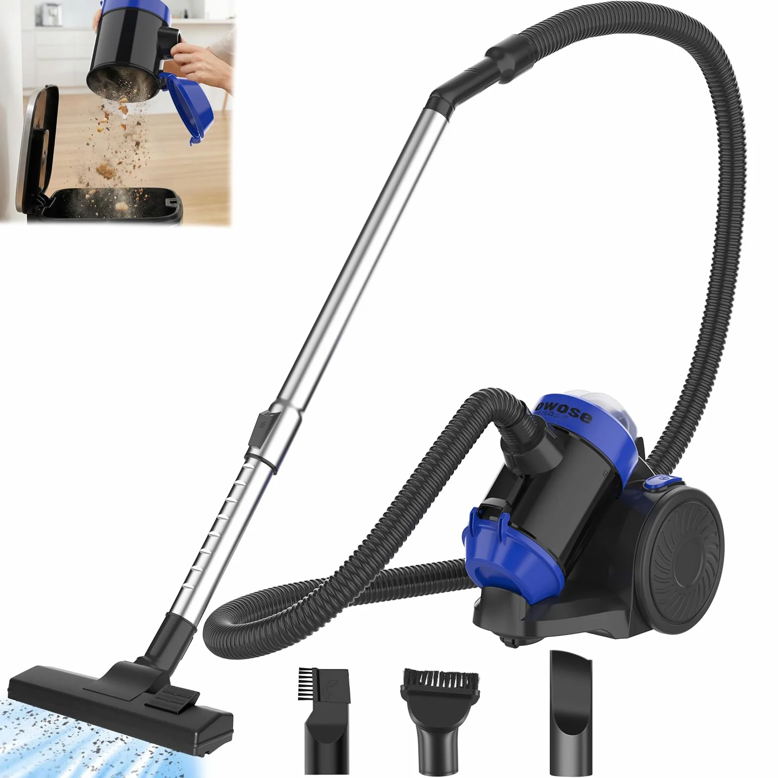 Aspiradora ciclónica de 1200 W, sin bolsa, con tecnología ciclónica para suelos duros y alfombras, cilindro de aspiradora con accesorios, bajo consumo de energía 1,5 L, filtro HEPA, radio de trabajo
