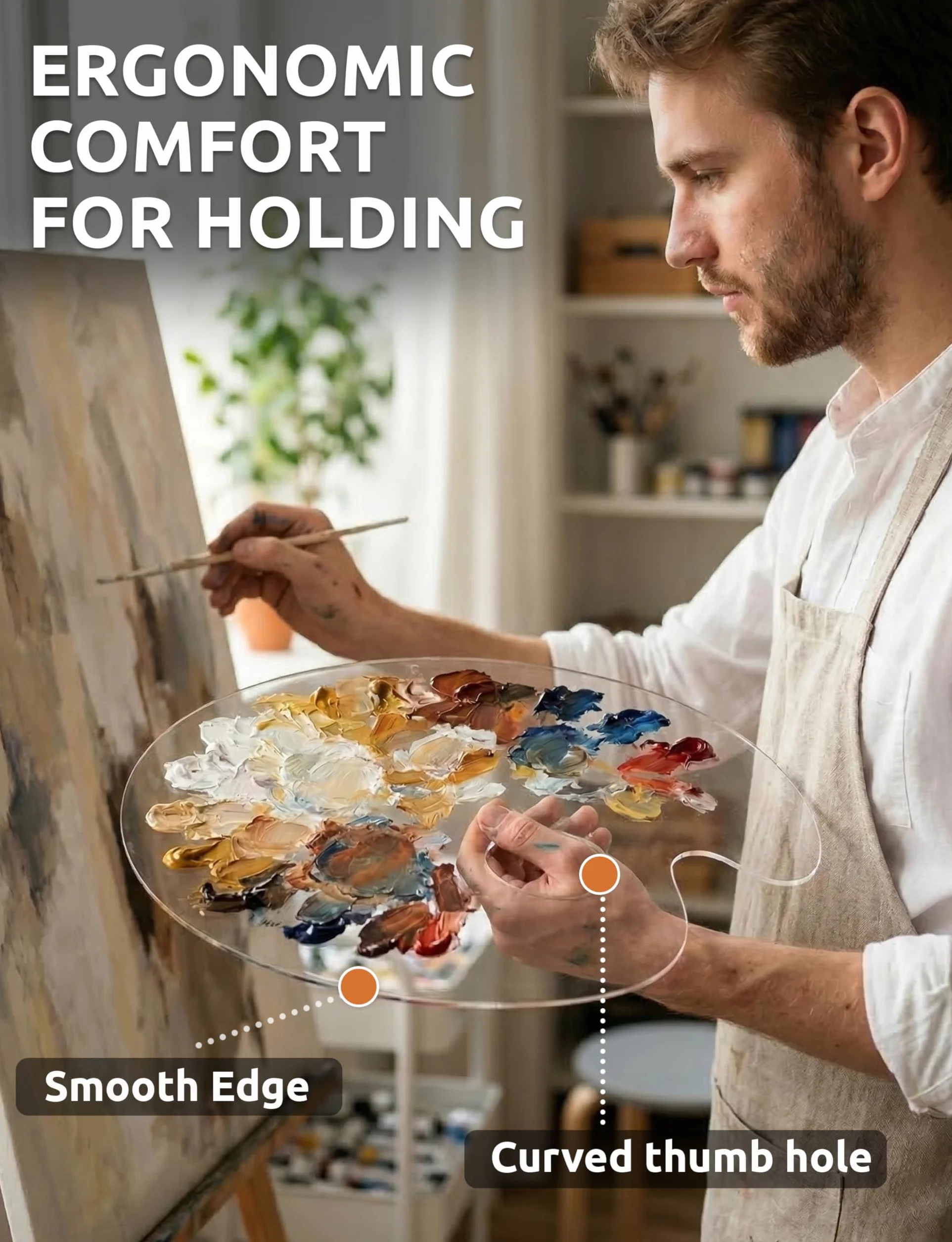 Paleta de Pintura acrílica Grande, 2 Piezas de 15.7 x 11.8 Pulgadas, Bandeja de Mezcla de Pintura al óleo acrílica Transparente Ovalada, cómoda de sostener y fácil de Limpiar, para Placa de Pintura | Paleta de gran tamaño, superficie antiadherente, adecua