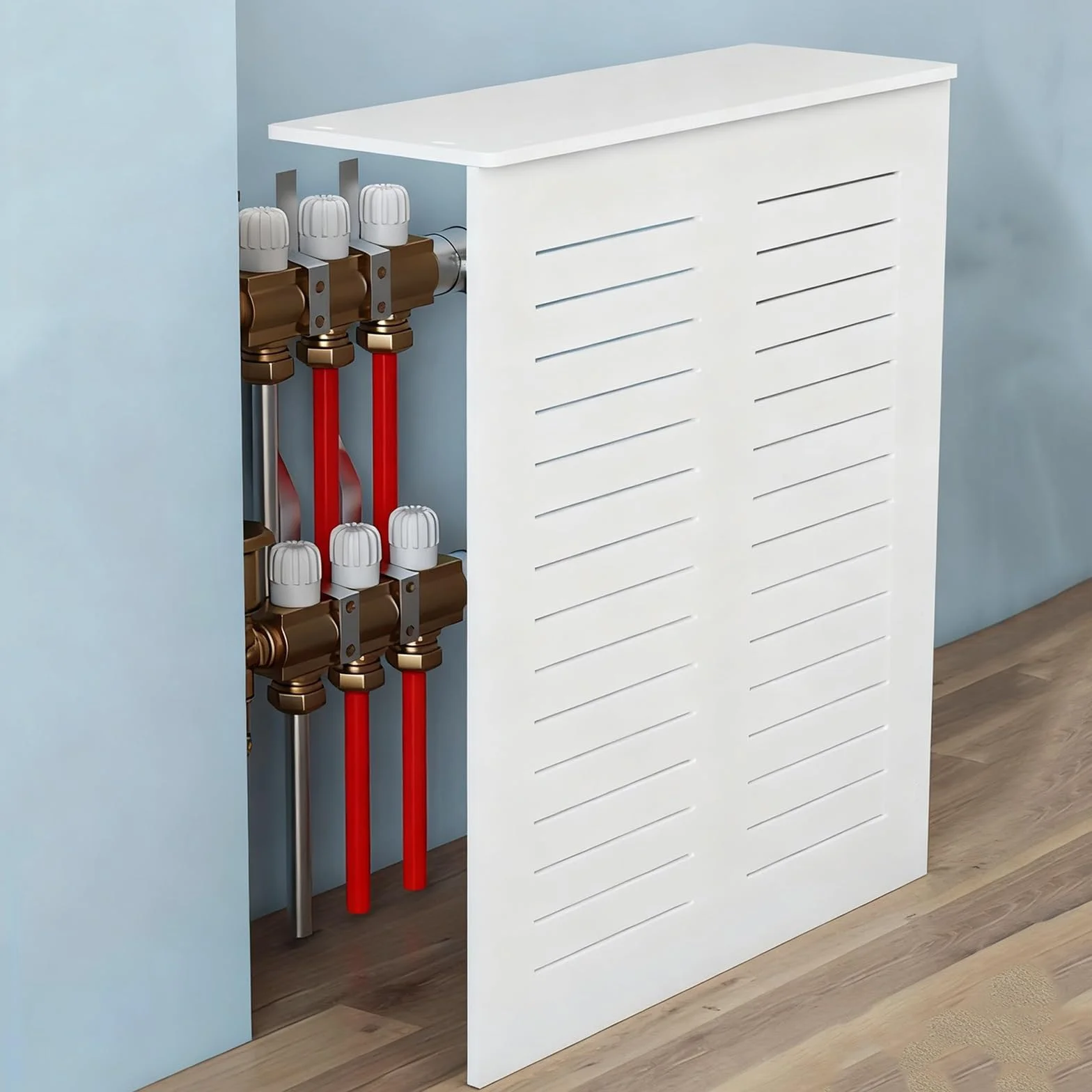Cubre Radiador Pequeño, Armario Cubre Calentador con Estante Superior, Diseño de 3 Paneles, No Requiere Perforación(50x80x20cm/20x31.5x8in)