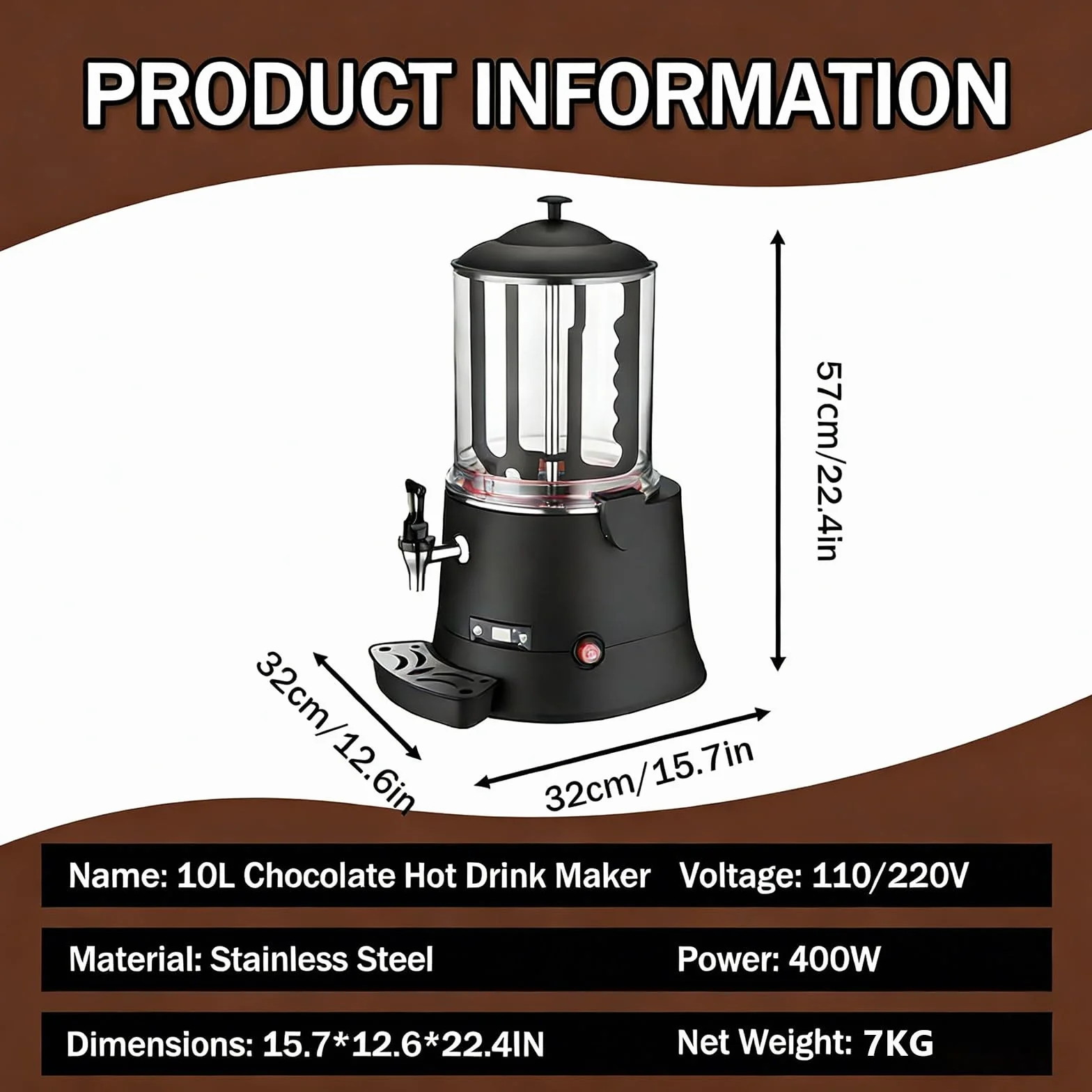Máquina Comercial para Calentar y Mezclar Chocolate, Calentador eléctrico de Bebidas para Leche, té y café. 10L