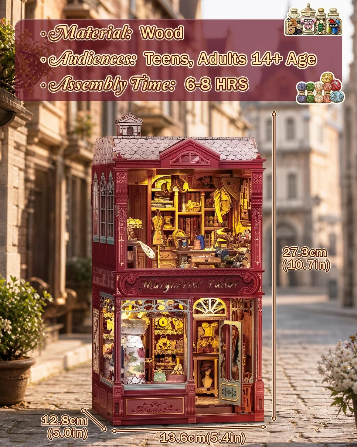 Kit de rincón de lectura Cutebee para adultos, puzzle 3D de madera decorativo para estanterías, kit de casa de muñecas miniatura DIY, serre-livres decorativo manualidad (Marguerite Tailor)