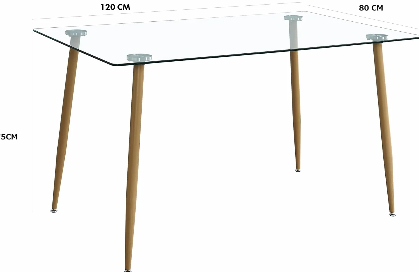 Pack Mesa + 4 sillas - Mesa de Cristal (120x80) + 4 sillas Estructura metálica - Acabado Cambrian/Blanco