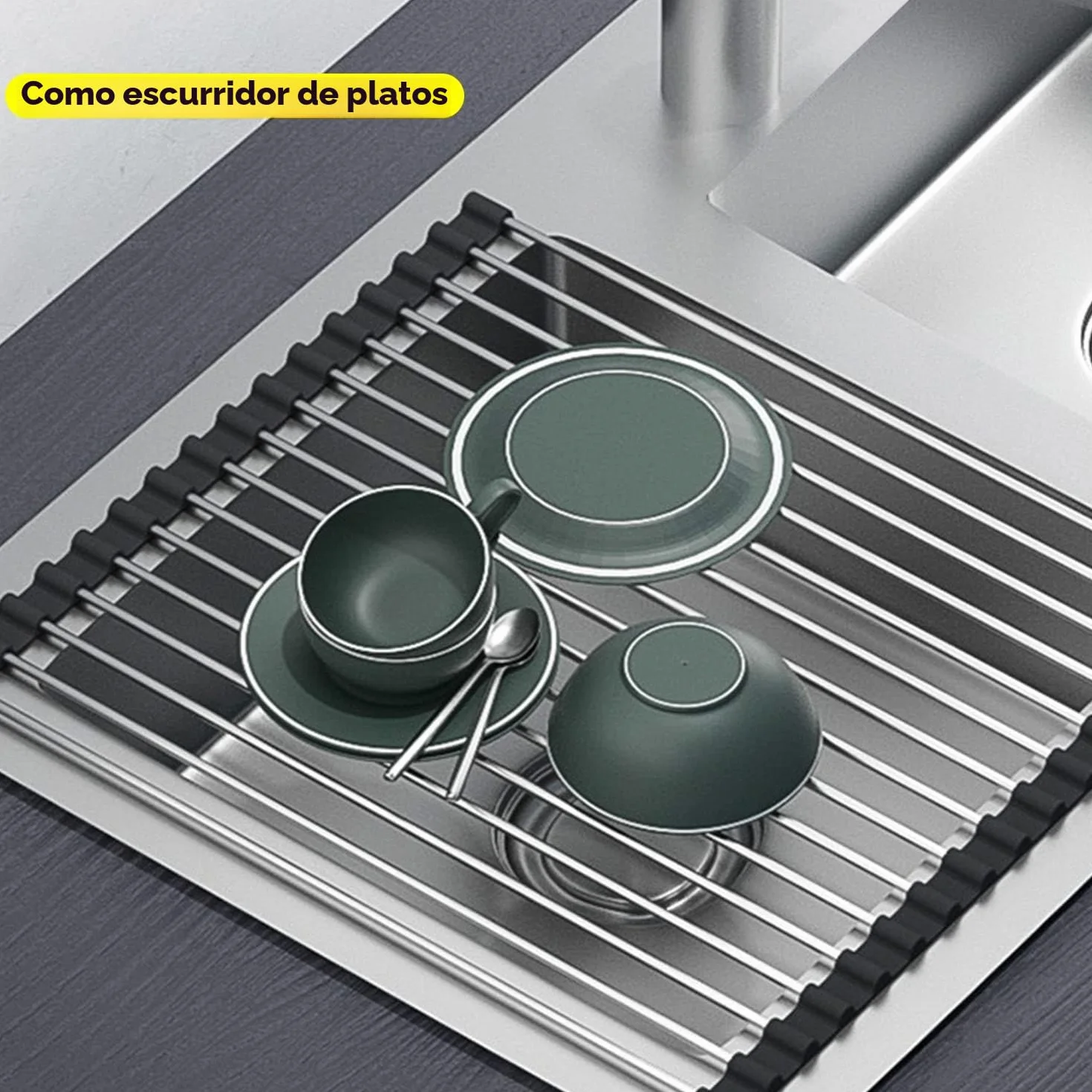 Escurreplatos Plegable y Extraíble ViWaVee, Escurridor de Platos sobre el Fregadero, Rejilla de Goteo, Negro 43x35