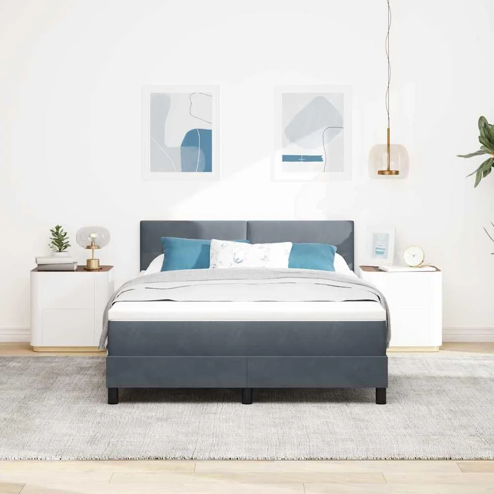 Cama con somier LED gris oscuro con cabecero de terciopelo 140 x 190 cm, cabecero ajustable, tiras LED RGB, material de madera y madera maciza, cama doble moderna para dormitorio