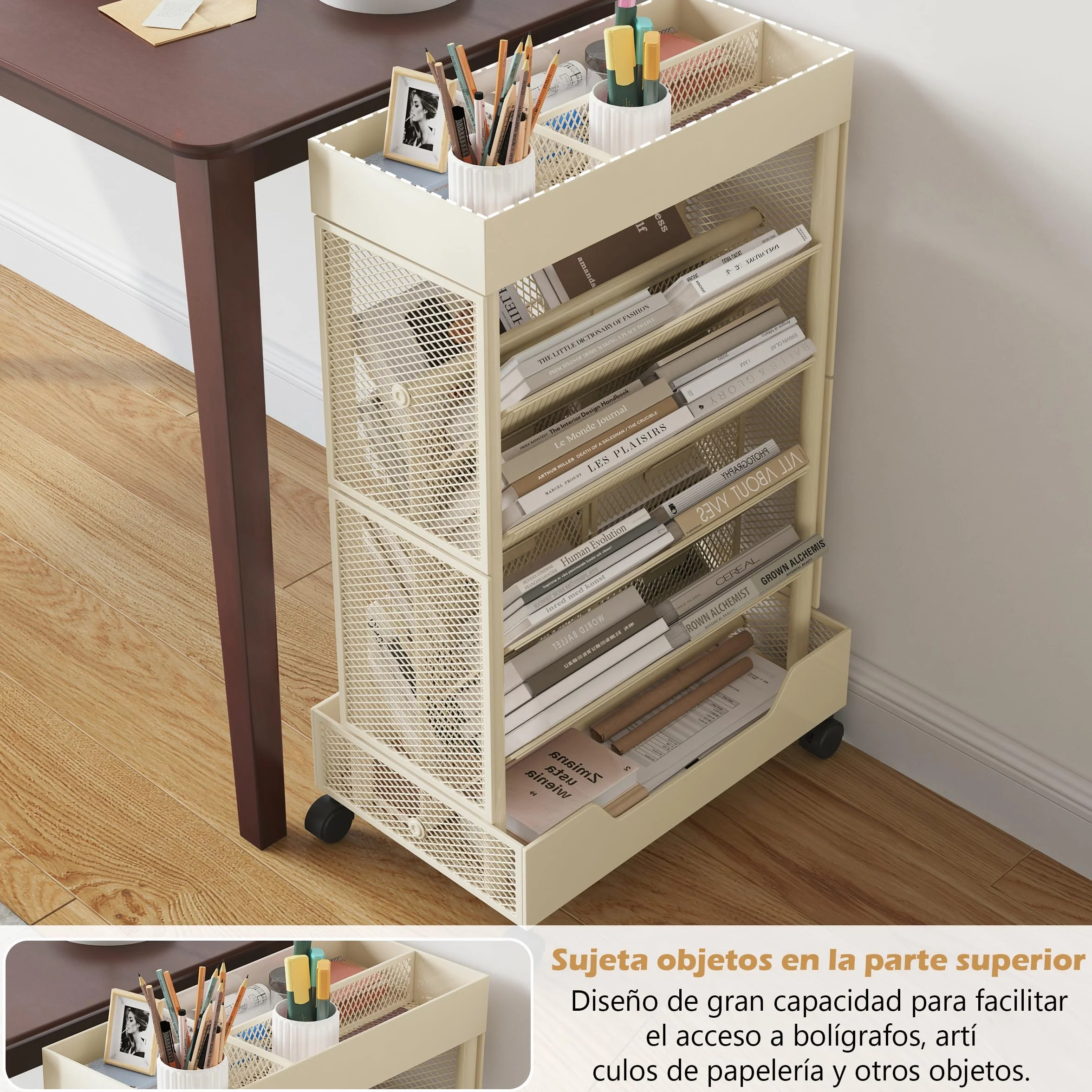 COVAODQ Estantería móvil con Ruedas, Organizador de Almacenamiento extraíble para niños, para Escuela, Aula, hogar (Beige)