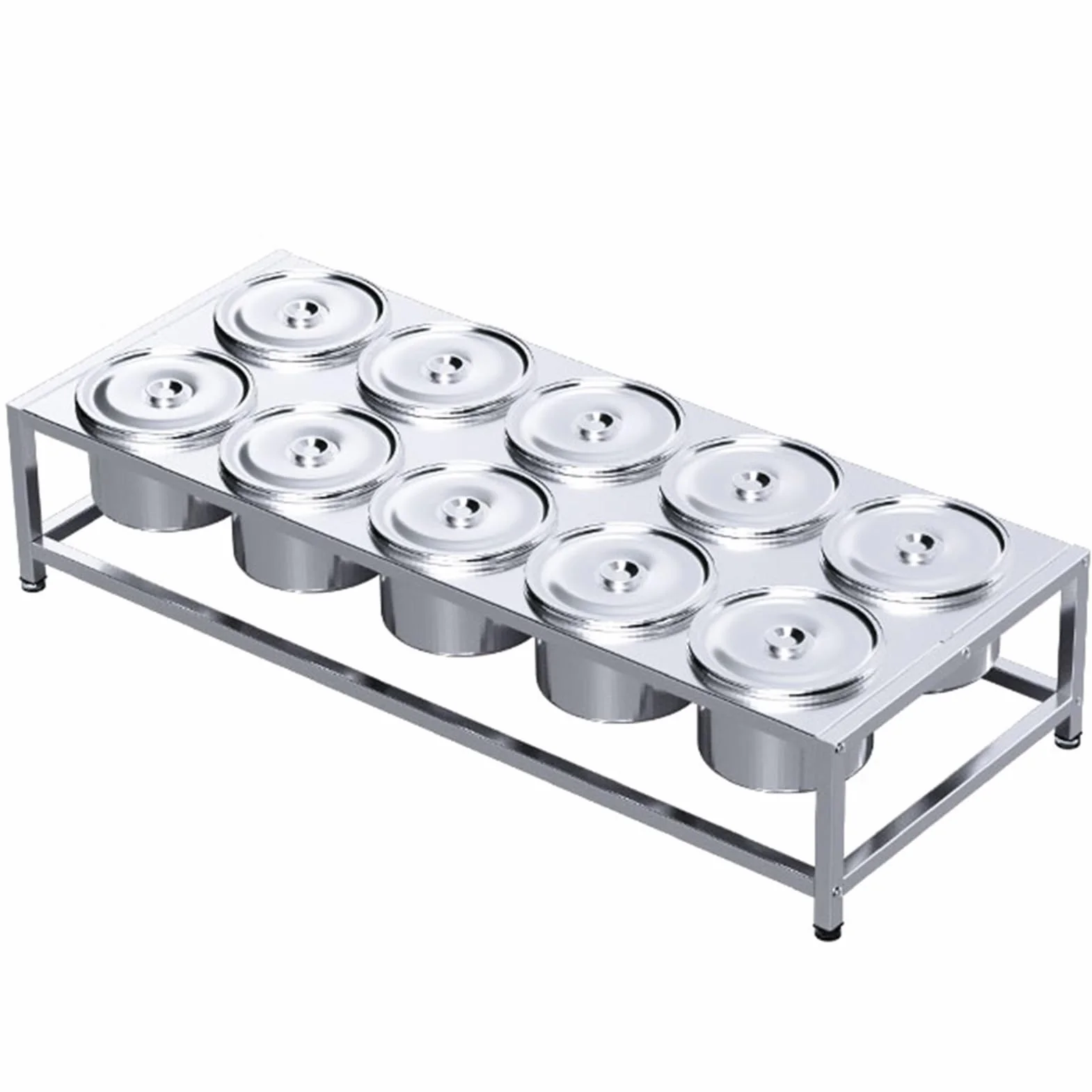 Estantes de especias de acero inoxidable con sartenes y tapas, juego comercial de especias para bufés de cocina, estantes dispensadores de condimentos para condimentos, salsas, ensaladas