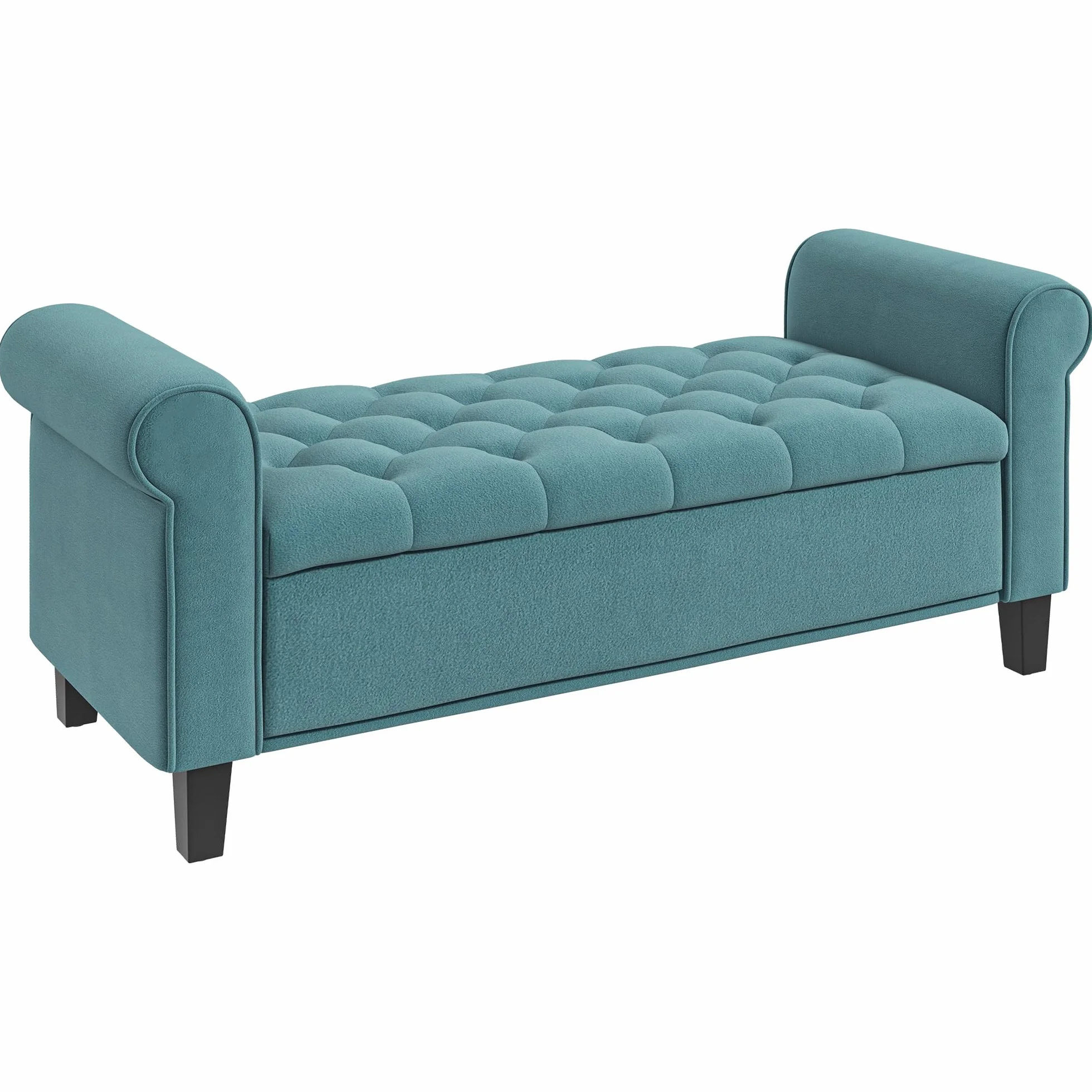 HOMCOM - Banco de almacenamiento para cama con reposabrazos, baúl de almacenamiento de tela aterciopelada acolchada y acolchada, carga hasta 120 kg, para salón, dormitorio, entrada, 126 x 48,5 x 57 cm