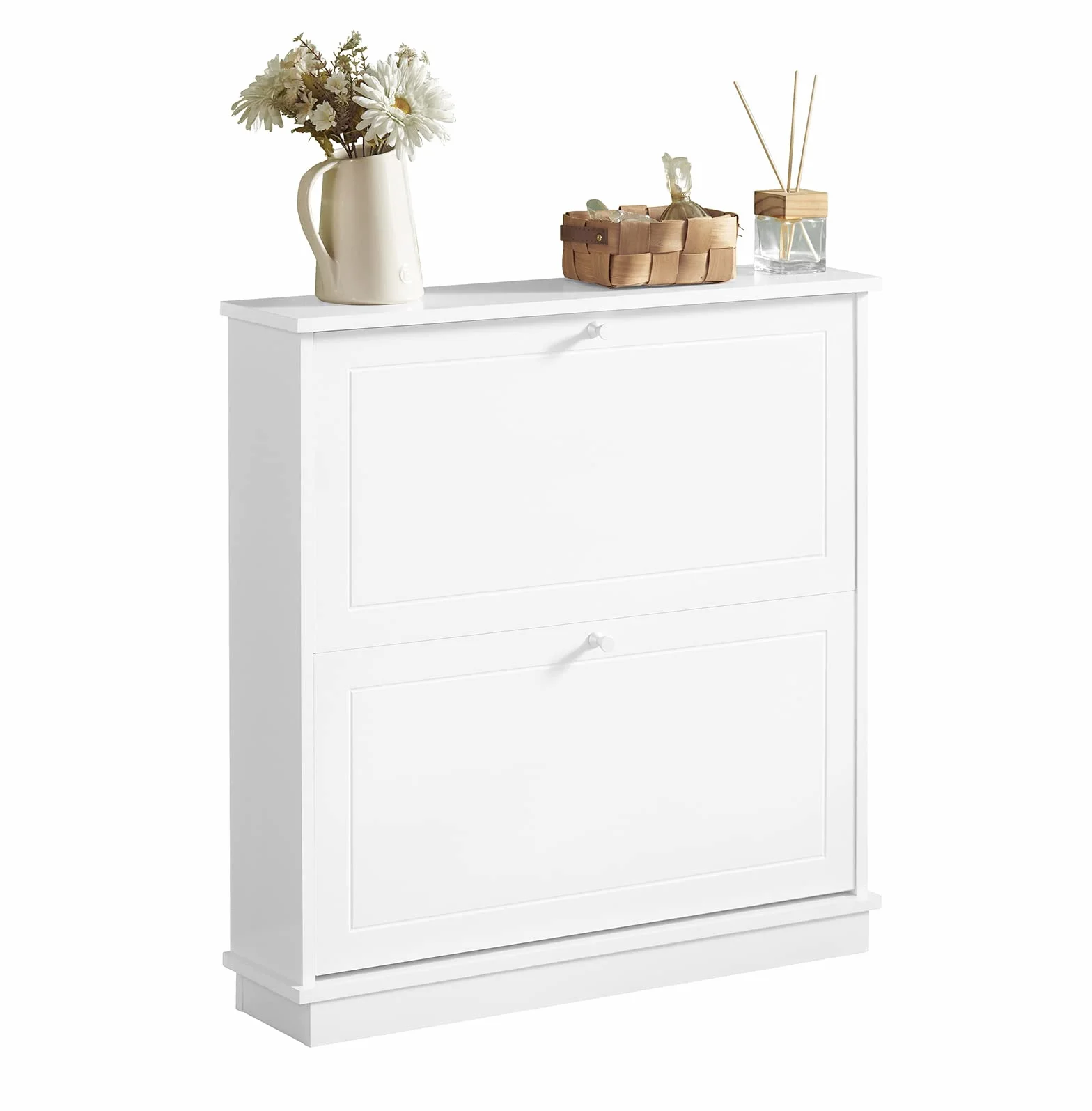 SoBuy Zapatero Entrada Recibidor, Mueble Zapatero Estrecho con 2 Solapas, Organizador Estrecho para Pasillo - Mueble Recibidor Entrada -Ideal para Espacios Reducidos 76x18x78cm Blanco FSR99-W