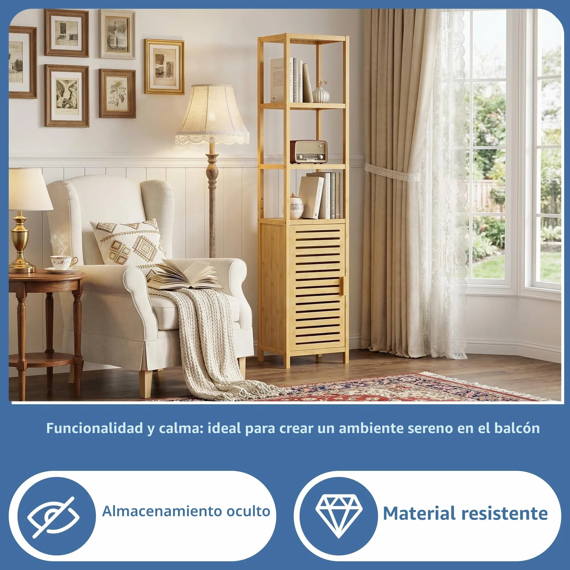 HITNET Mueble Columna Baño Estrecho, Armario Alto Baño Bambu, Gabinete de Almacenamiento con Estantes Ajustables y Compartimentos Abiertos, para Espacios Pequeños, Natural