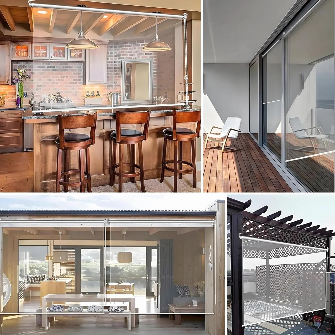Cortina Enrollable Transparente de PVC - Estores Enrollables Impermeable - para Terraza, Jardín, Balcón, Pérgola, Ventanas Y Puertas - Persianas Cubierta de Vinilo Protectora(W200xH230cm)
