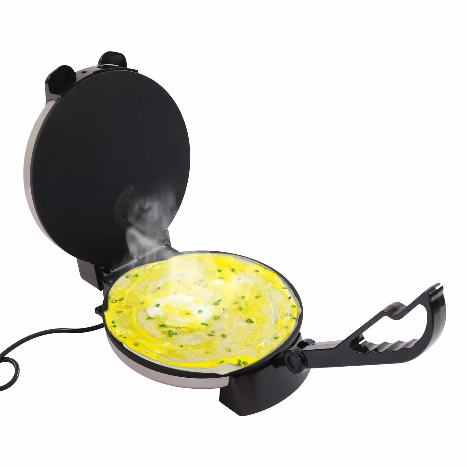 Prensa eléctrica para tortilla de 220 V, prensa redonda Taco, tecnología de calefacción por ambos lados, temperatura ajustable (hasta 200 °C), sartén para tortilla antiadherente con luz de control