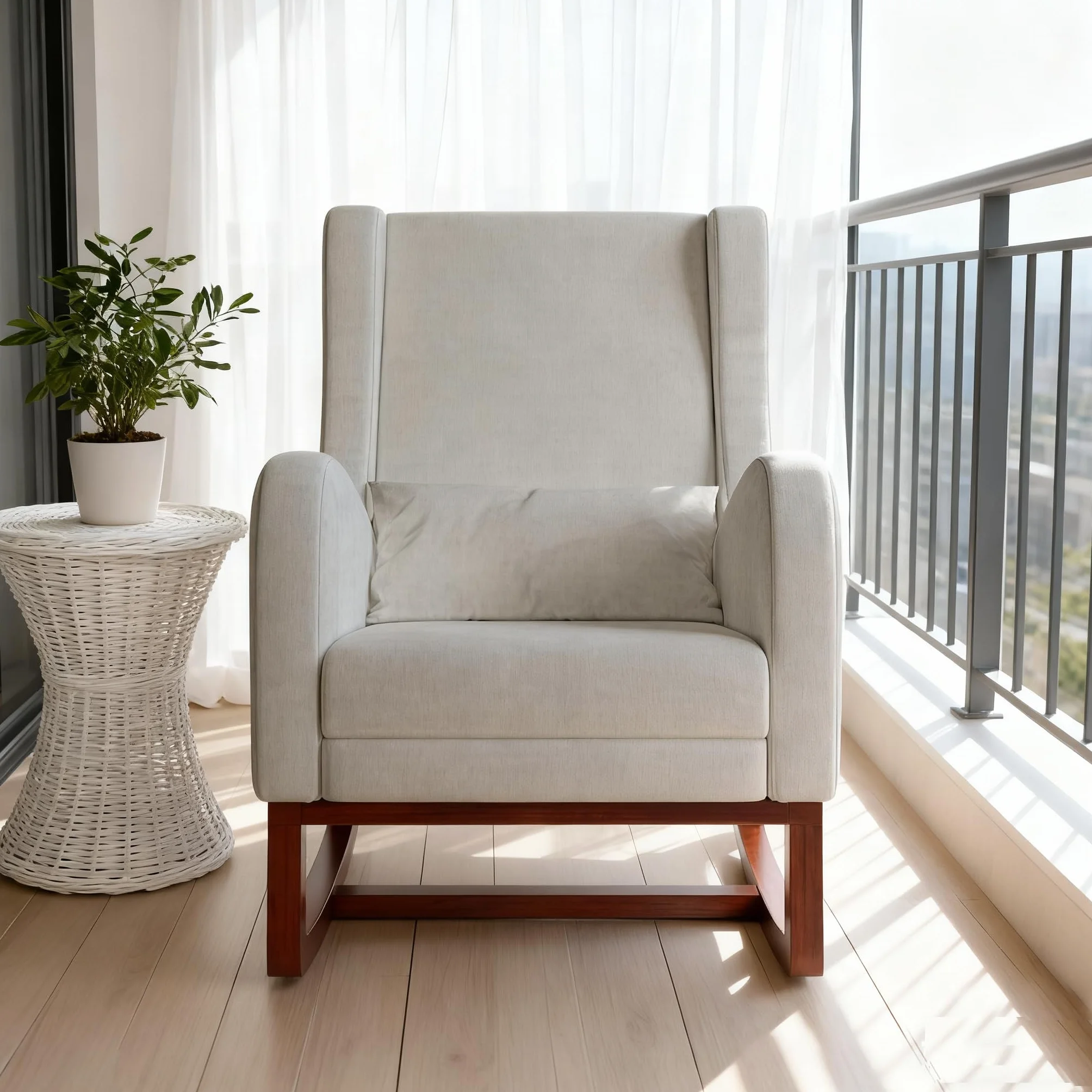 Silla Mecedora con reposabrazos y Bolsillos Laterales, Patas de Madera Maciza, Silla de relajación para Lactancia, Adecuada para Sala de Estar y Dormitorio, con cojín Acolchado (Gris)