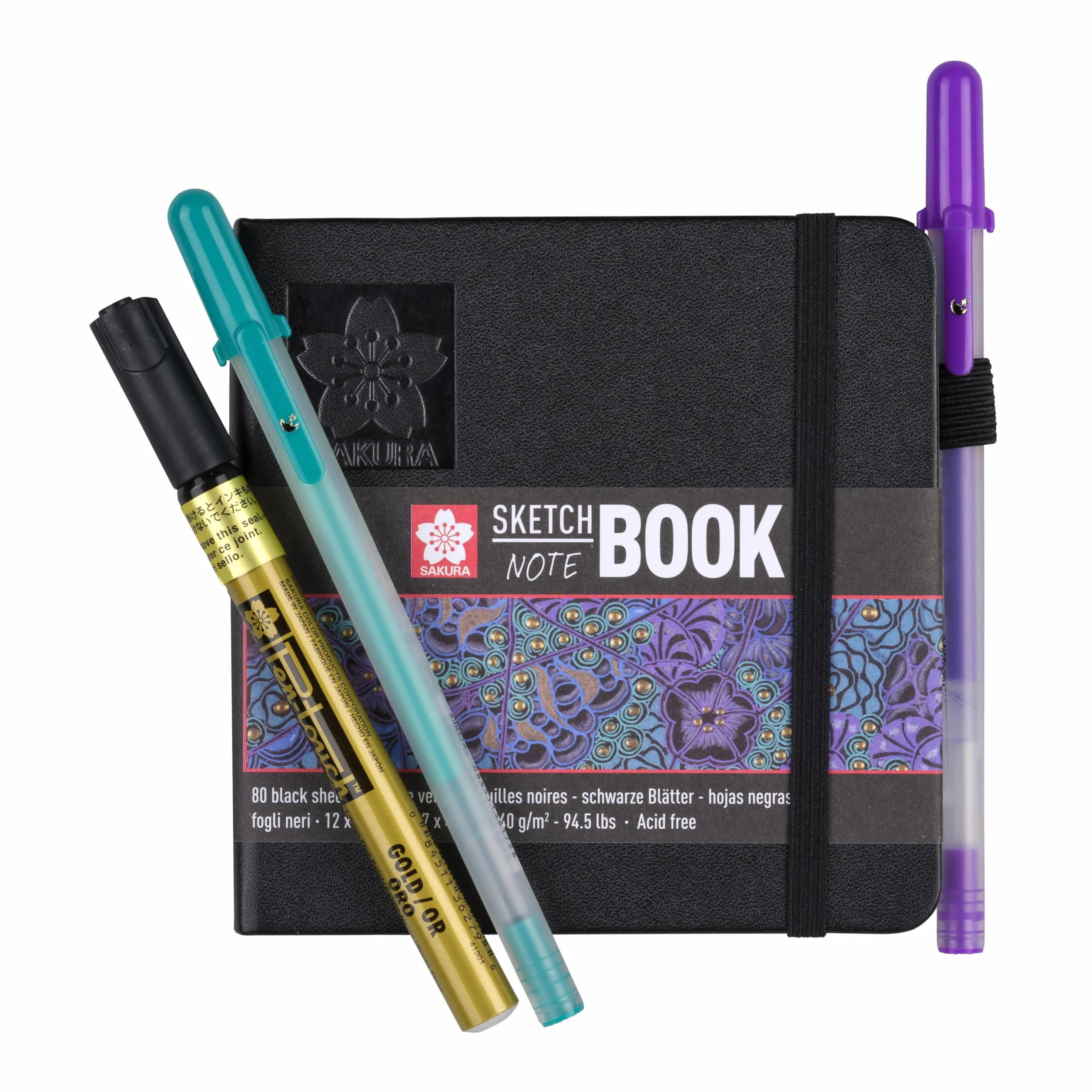 SAKURA Cuaderno de Bocetos Negro 12x12 cm 140 g 80 páginas Tapa Dura