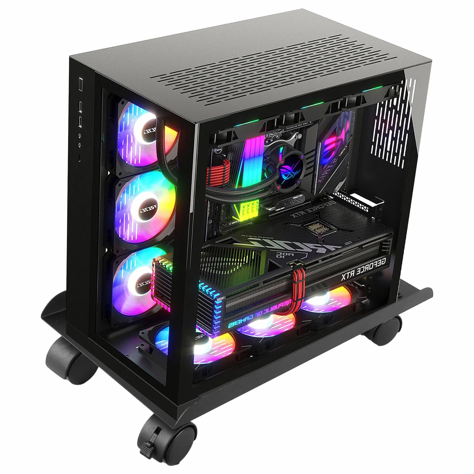 Soporte para CPU para PC, soporte de torre de ordenador de escritorio, soporte ajustable para CPU universal, soporte universal para PC con 4 ruedas giratorias con bloqueo para torre de PC, impresoras,