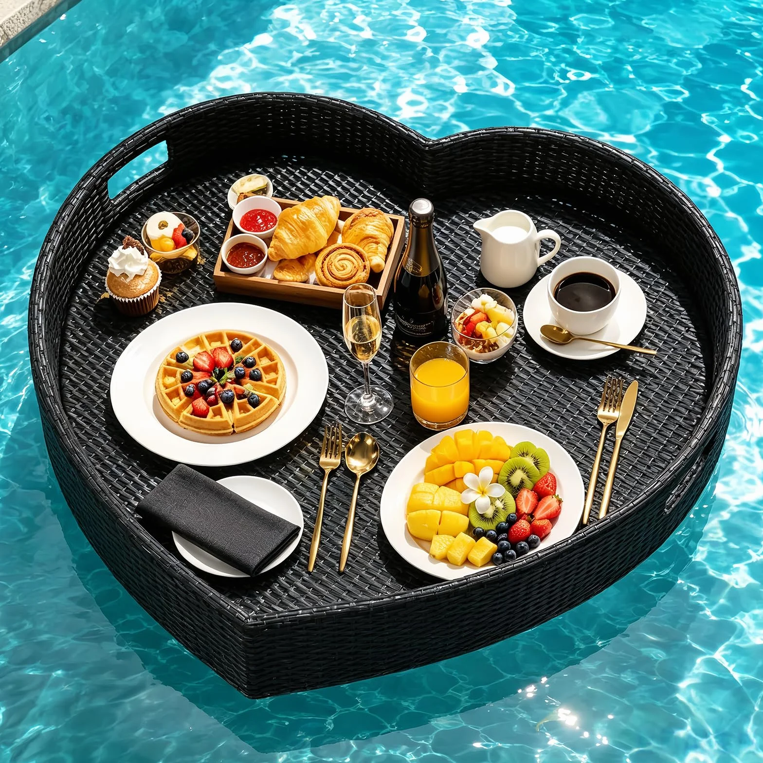 BANGBANGJI Bandeja Flotante de 80 cm para Vacaciones en Familia Black | Mesa flotante para piscina de 80 cm para bebidas, desayunos & aperitivos durante las vacaciones familiares