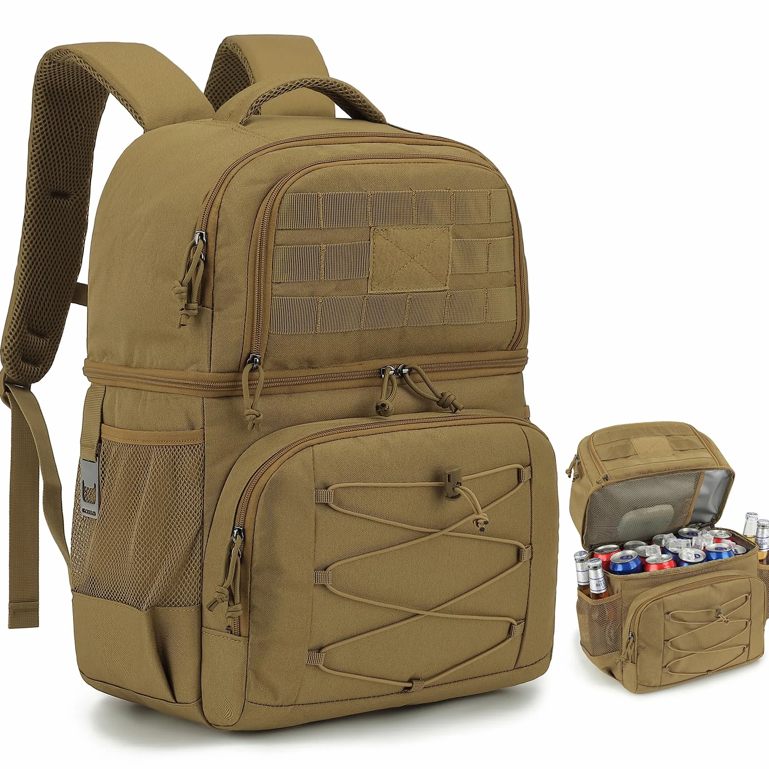 Mochila Nevera Táctica 20L Mochila Termica Pequeña con doble compartimento para hombre y Mujeres Prueba de Fugas Bolsas Isotermica para Trabajo , Playa, Picnics, Campingaz, Marrón